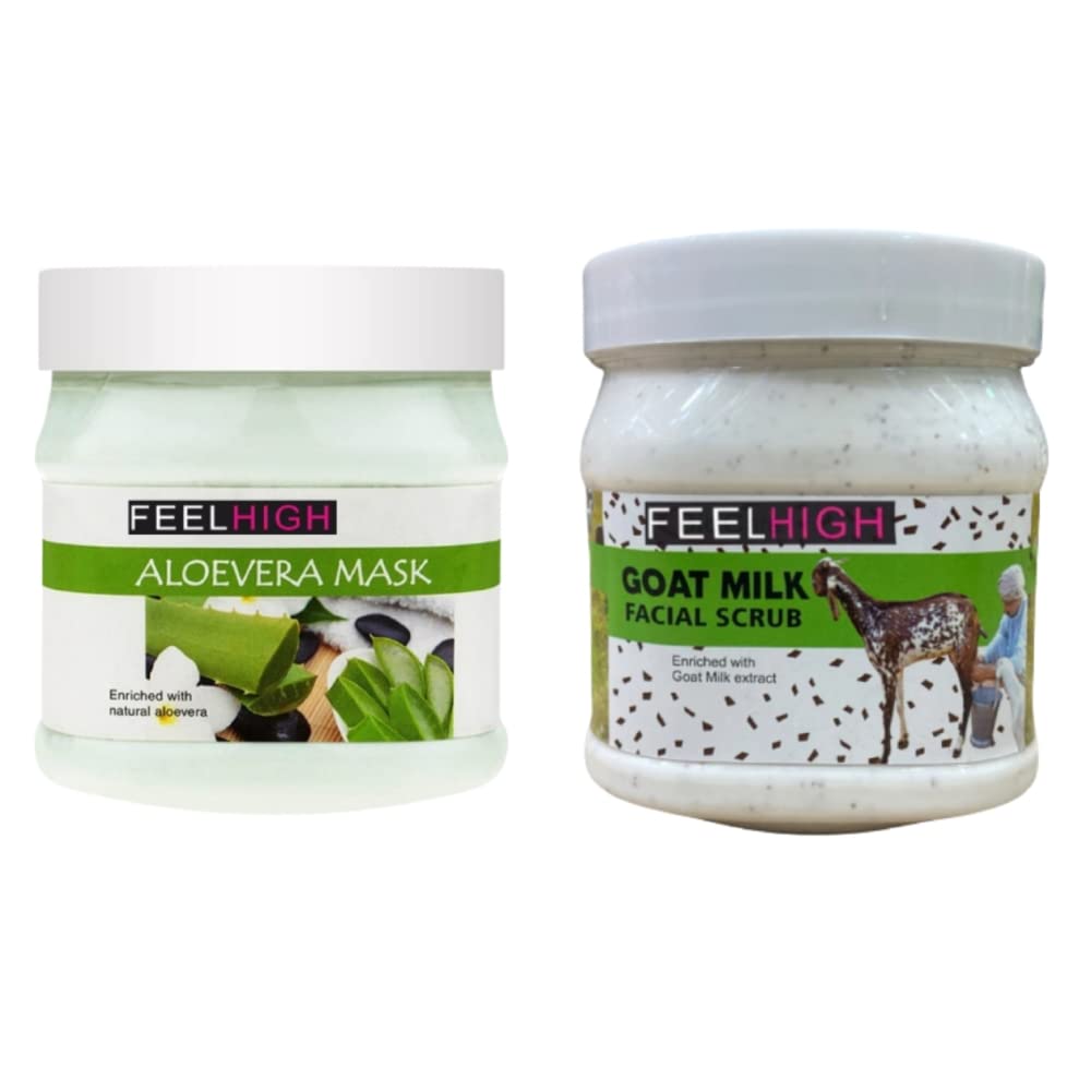 Feelhigh Aloe Vera & Goat Milk Face & Body Mask Scrub Set - 2-Piece Skincare Kit for Hydration & Exfoliation | Perfect for Spa Day, Dry Skin Relief & At-Home Self Care