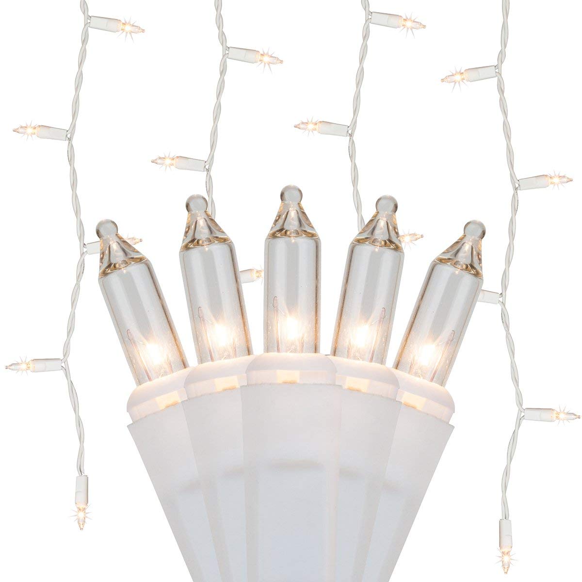 150-Light 6-Foot Clear Incandescent Curtain String Lights for Bedroom Decor - Indoor/Outdoor Christmas & Holiday Icicle Lighting (65