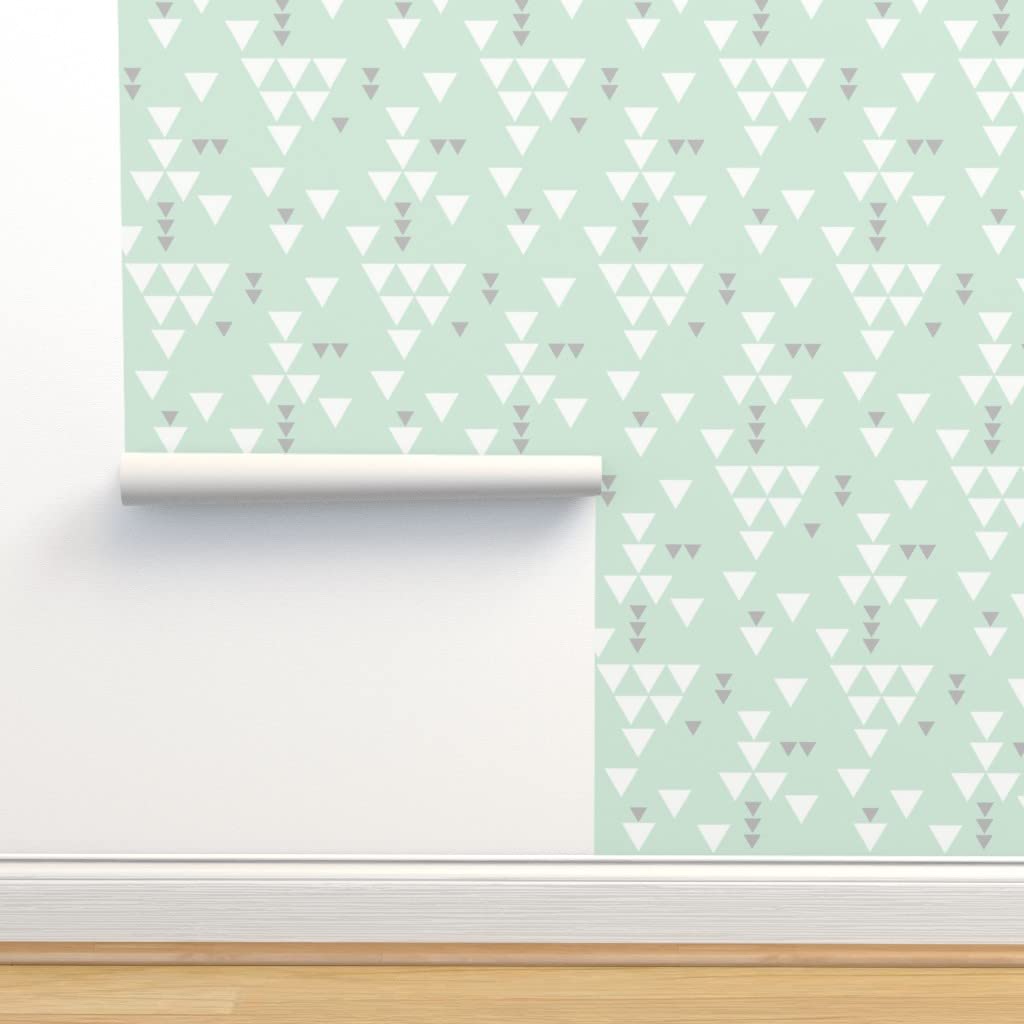 Peel & Stick Wallpaper 9ft x 2ft - Modern Mint Gray Triangle Pattern, Removable Self-Adhesive Wallpaper for Nursery, Bedroom, or Office Decoration | Easy to Apply & Remove