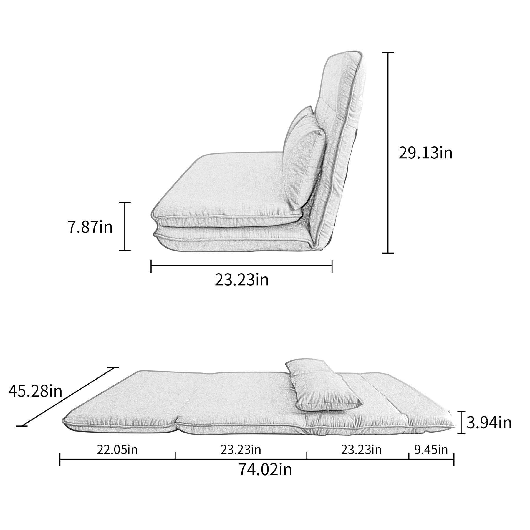 Adjustable Folding Lazy Sofa Bed - Floor Chaise Lounge Chair, Foldable Gaming Sofa Mattress & Futon Couch with 2 Pillows (Black) - Perfect for Living Room, Bedroom, Dorm Room & Game Room Relaxation
