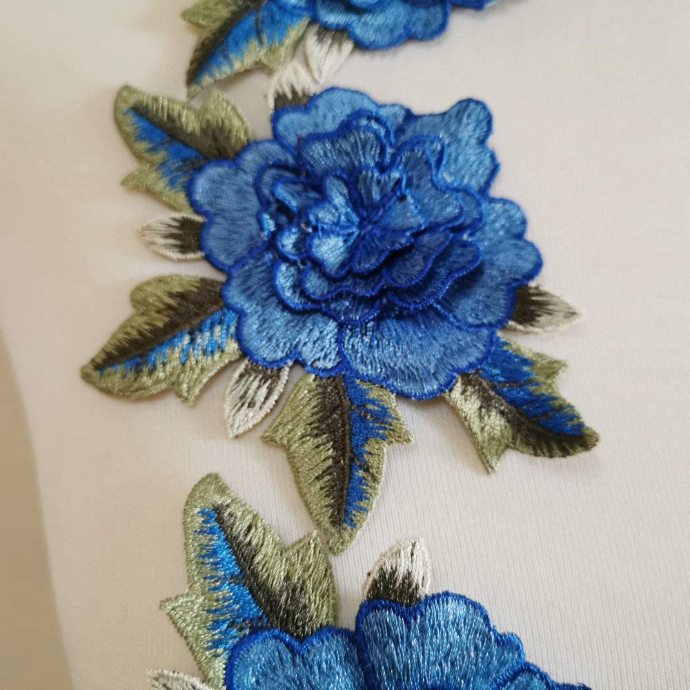 7 Pcs Handmade Applique Embroidered Iron Leaf Flowers - 7 Lakes Blue & Blue B - DIY Craft Decor for Home, Wedding, Scrapbooking & Gift Wrapping