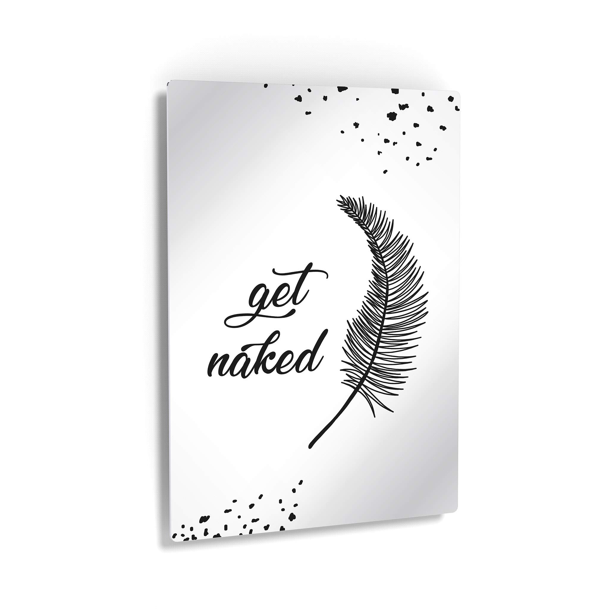 Smile Art Design Get Naked Typography Black & White Bathroom Decor - Metal Print Feather Bathroom Sign - Wall Art for Bathroom, Home & Office Decor - Ready to Hang 36x24 Inches - Made in USA - Perfect for Spa, Powder Room & Modern Interior Design