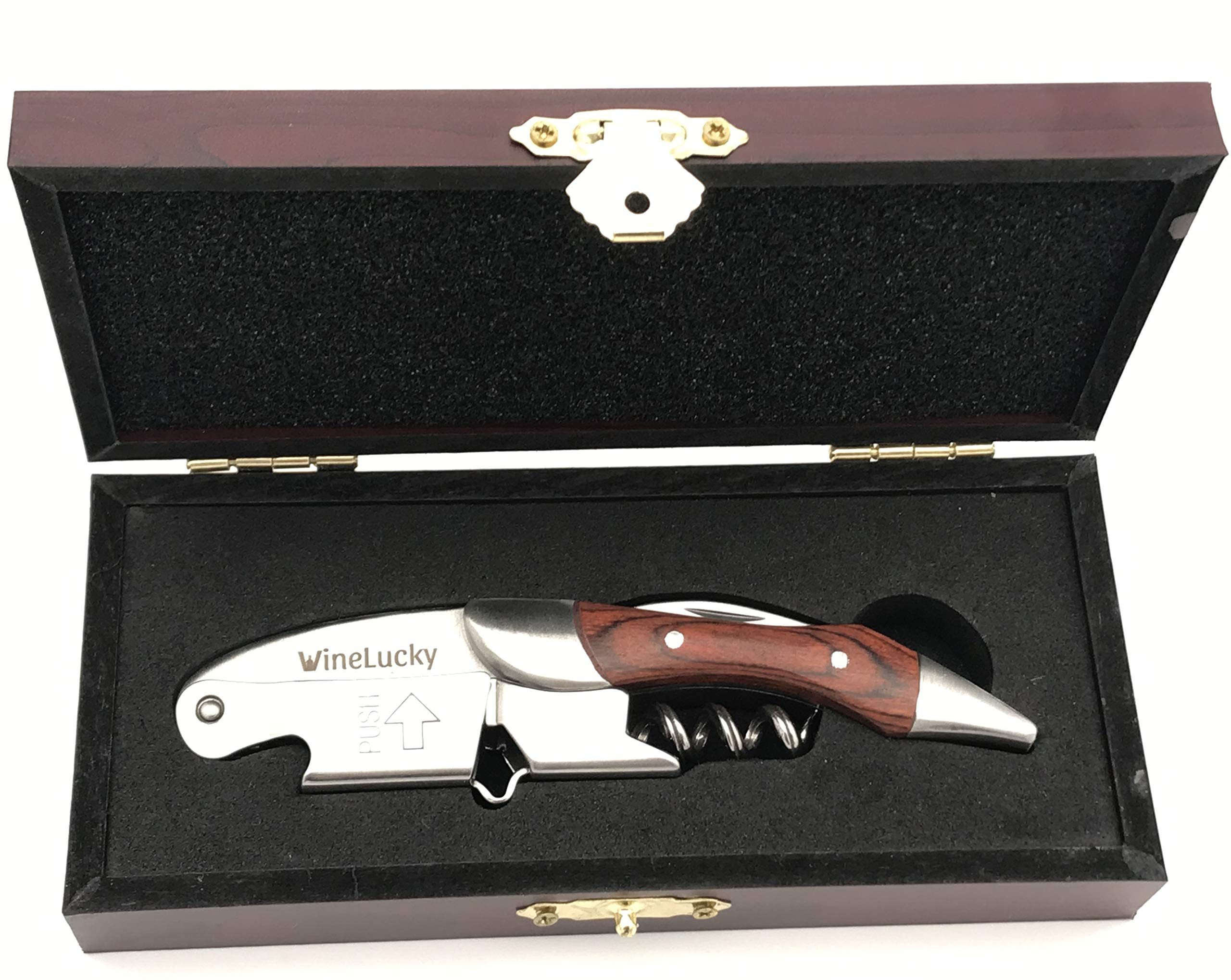 Premium Wooden Box Wine Bottle Opener Set - Heavy Duty Sommelier Corkscrew with Rosewood Handle & Foil Cutter - Stainless Steel Wine Key for Wine Lovers & Waiters - Elegant Gift for Weddings, Anniversaries & Wine Tastings (Brown, Rosewood)