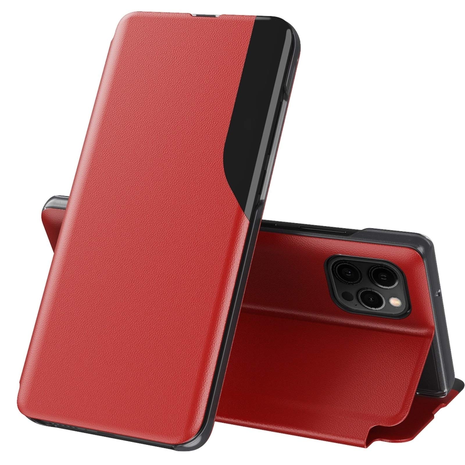 Magnetic Shockproof Horizontal Flip Leather Case with Holder for iPhone 12 Pro Max - Creative Phone Cover (Red) | Premium Protection & Hands-Free Viewing for Work, Travel & Daily Use