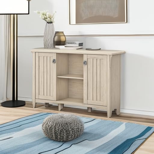 Bush Furniture Salinas Farmhouse Accent Storage Cabinet with Doors & Shelves - Buffet Sideboard for Dining Room, Living Room, Entryway & Home Office Organization