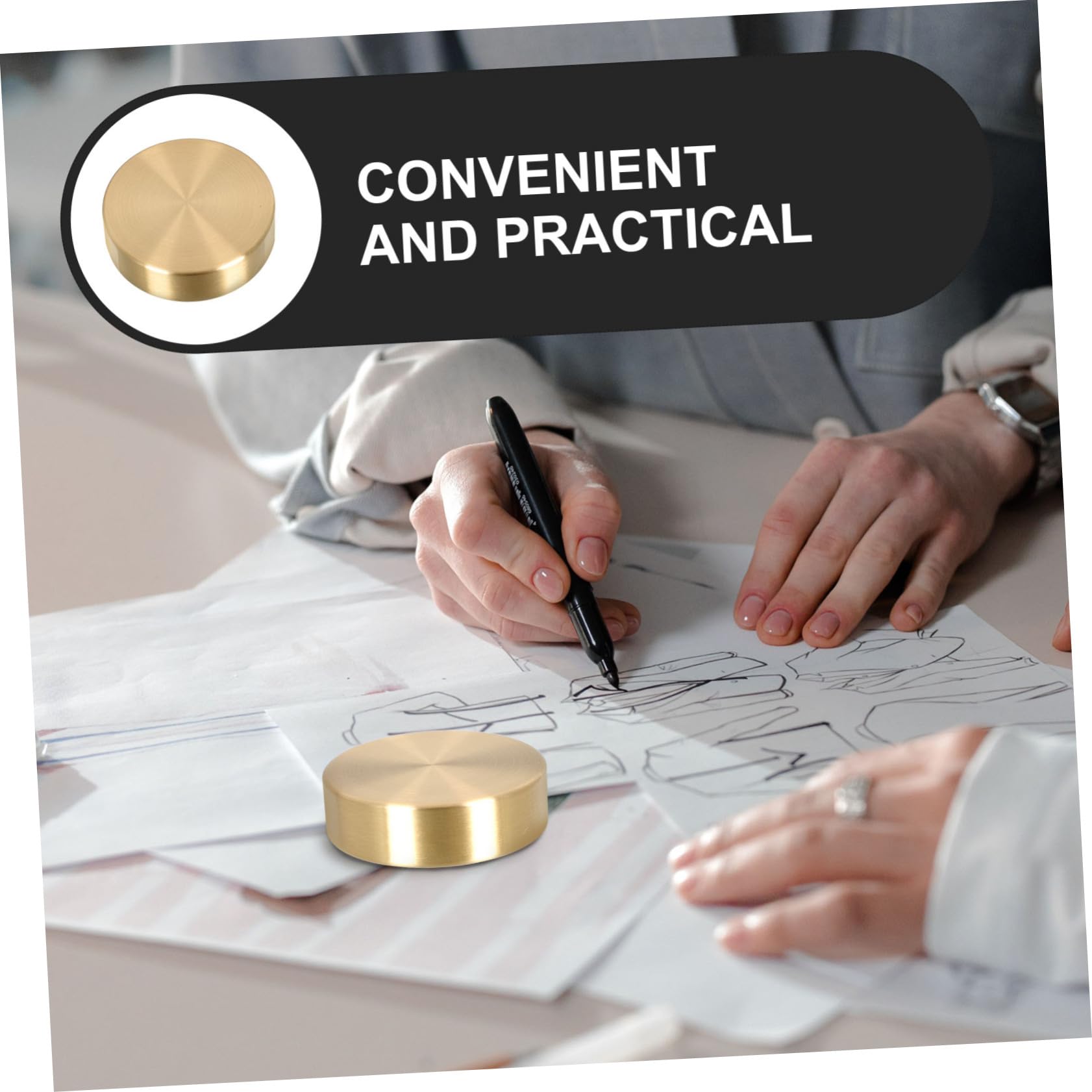 2-Pack Brass Round Ruler Paperweights - Heavy Duty Calligraphy Letterweight & Document Holder for Office, Art Studio, and Home Decor (Antique Finish)