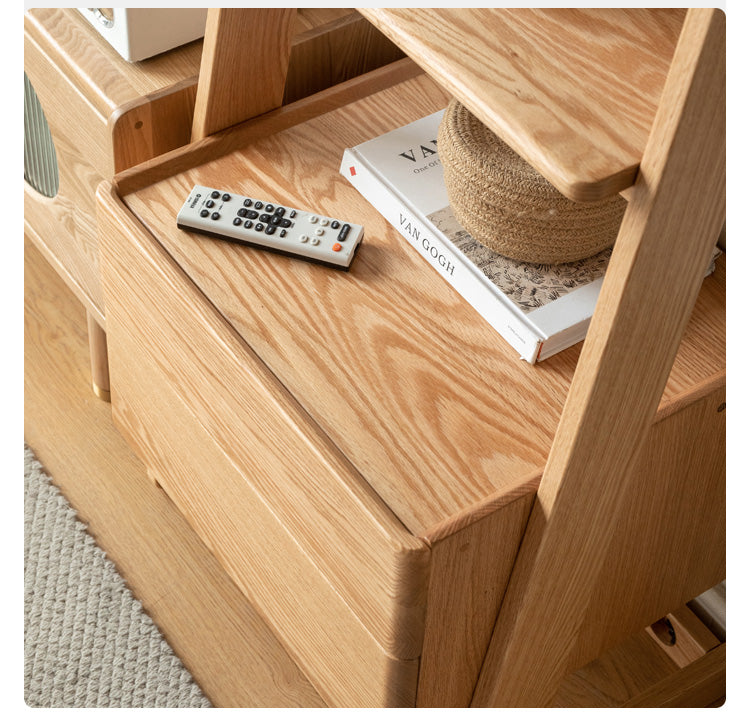 Solid Oak Wood Side Cabinet - Trapezoidal Storage Shelf for Living Room, Bedroom & Office Organization | Rustic Home Decor Furniture