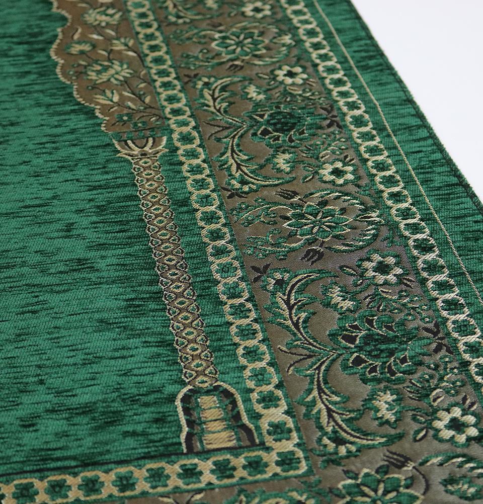 Premium Embroidered Islamic Prayer Mat - Soft & Durable Green Prayer Rug for Home, Mosque & Travel - Perfect for Daily Salah, Jumu'ah & Ramadan Prayers