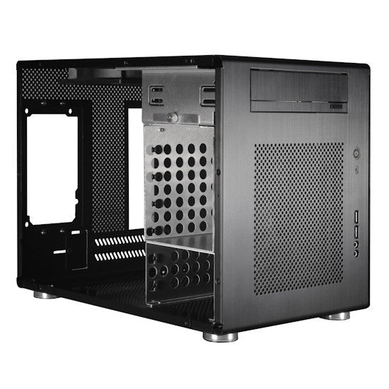 LIAN LI PC-Q08B Mini ITX Tower Case - Black Aluminum, USB 3.0 Ports | Compact Gaming PC Build, Home Theater Setup, Small Form Factor Workstation