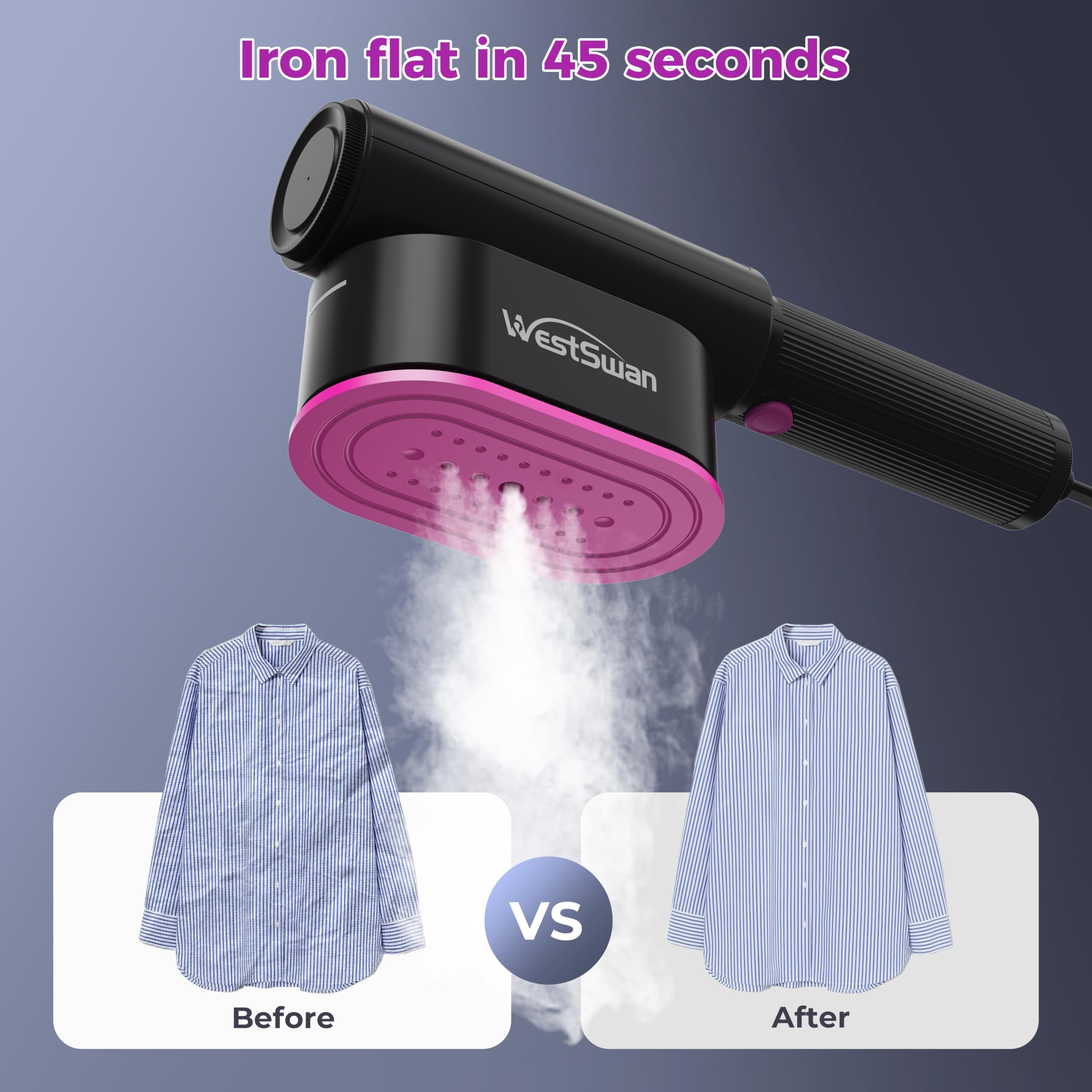 Portable Black Travel Steamer for Clothes - Dual Function Garment Steamer with Rotatable Ironing Surface | Wet Steam & Dry Ironing | Perfect for Home, Hotel & Business Trips | Wrinkle-Free Clothes Anywhere