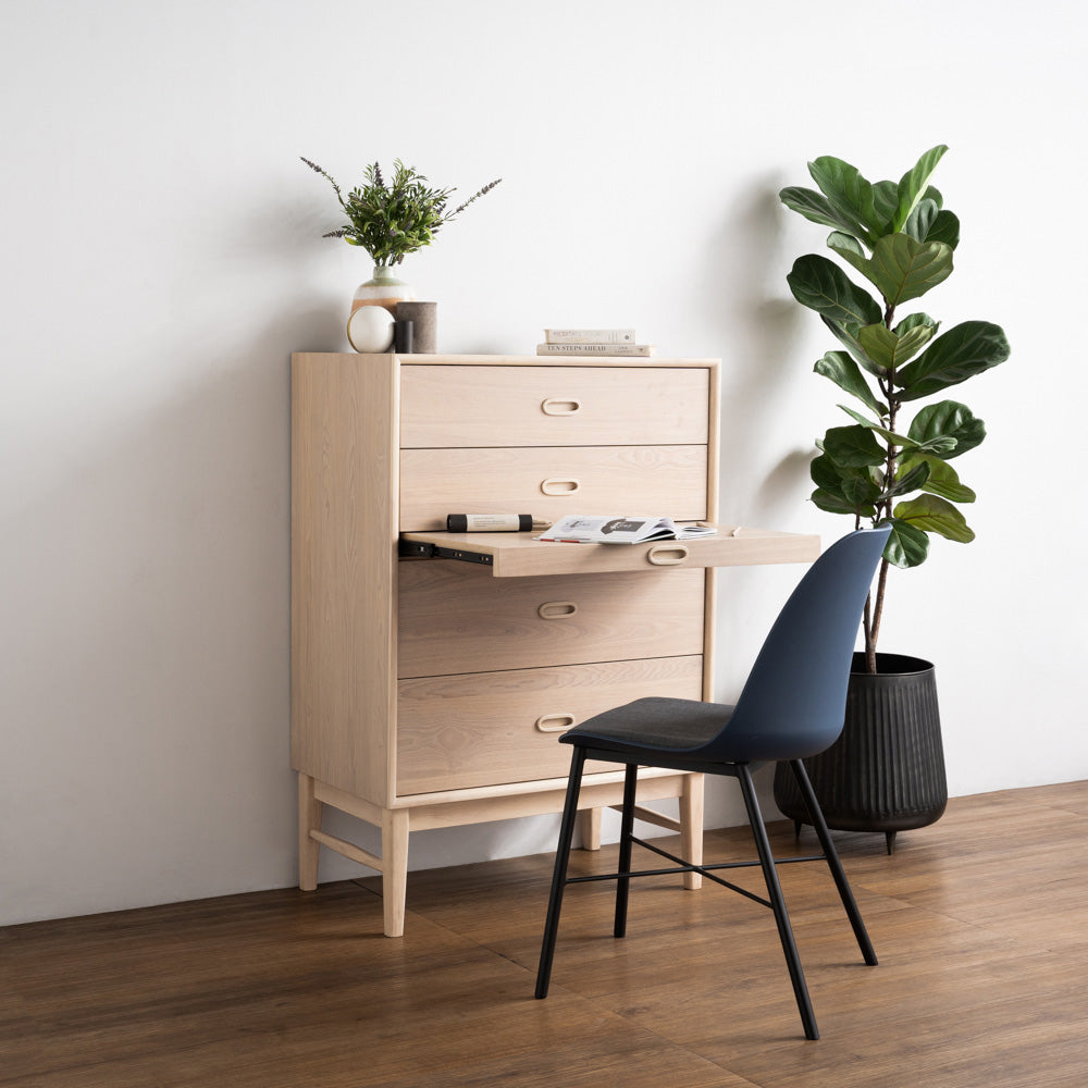 HAYTON 70cm Tall Sideboard - White Oak Solid Wood Buffet Cabinet for Dining Room, Living Room & Entryway Storage