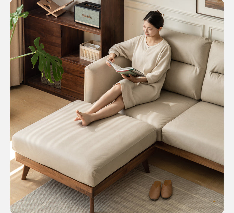 Premium Black Walnut Solid Wood Sofa with High-Tech Fabric Upholstery - Modern Living Room Furniture for Home & Office Comfort