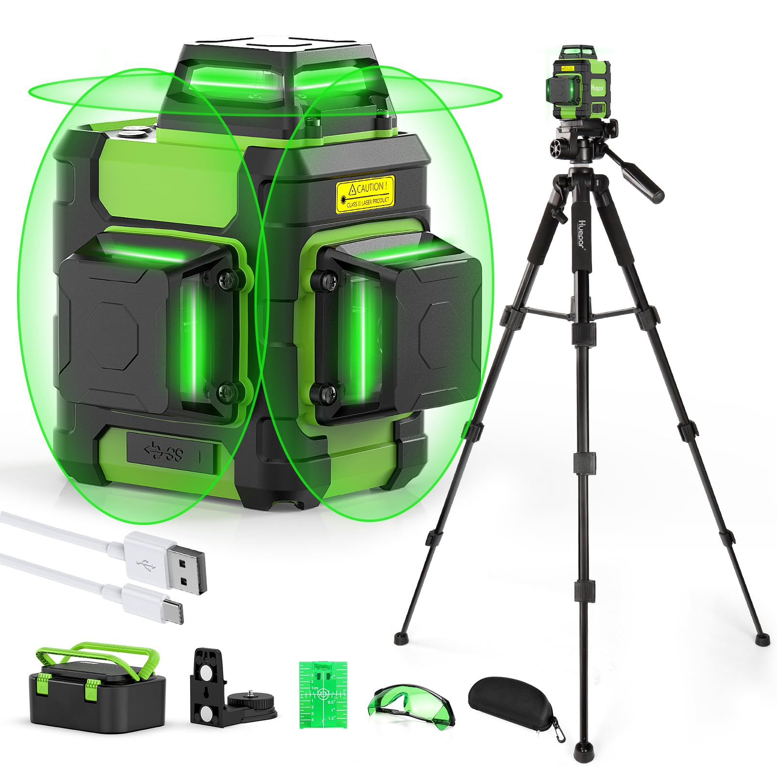 Huepar 360° Self-Leveling Laser Level with Rechargeable Battery & 50