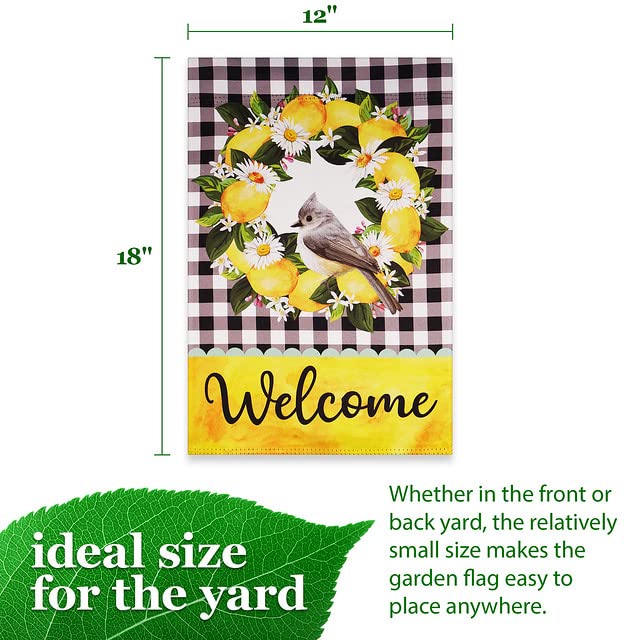 G128 Welcome Bird with Fruit Wreath Garden Flag 12x18 Inch - Spring Summer Outdoor Decoration for Porch, Yard, and Front Door Decor