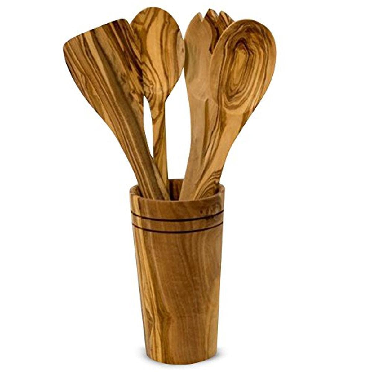Handcrafted Olive Wood 5-Piece Cooking Utensil Set - Spatula, Spoon, Fork - Perfect for Kitchen & Gifting