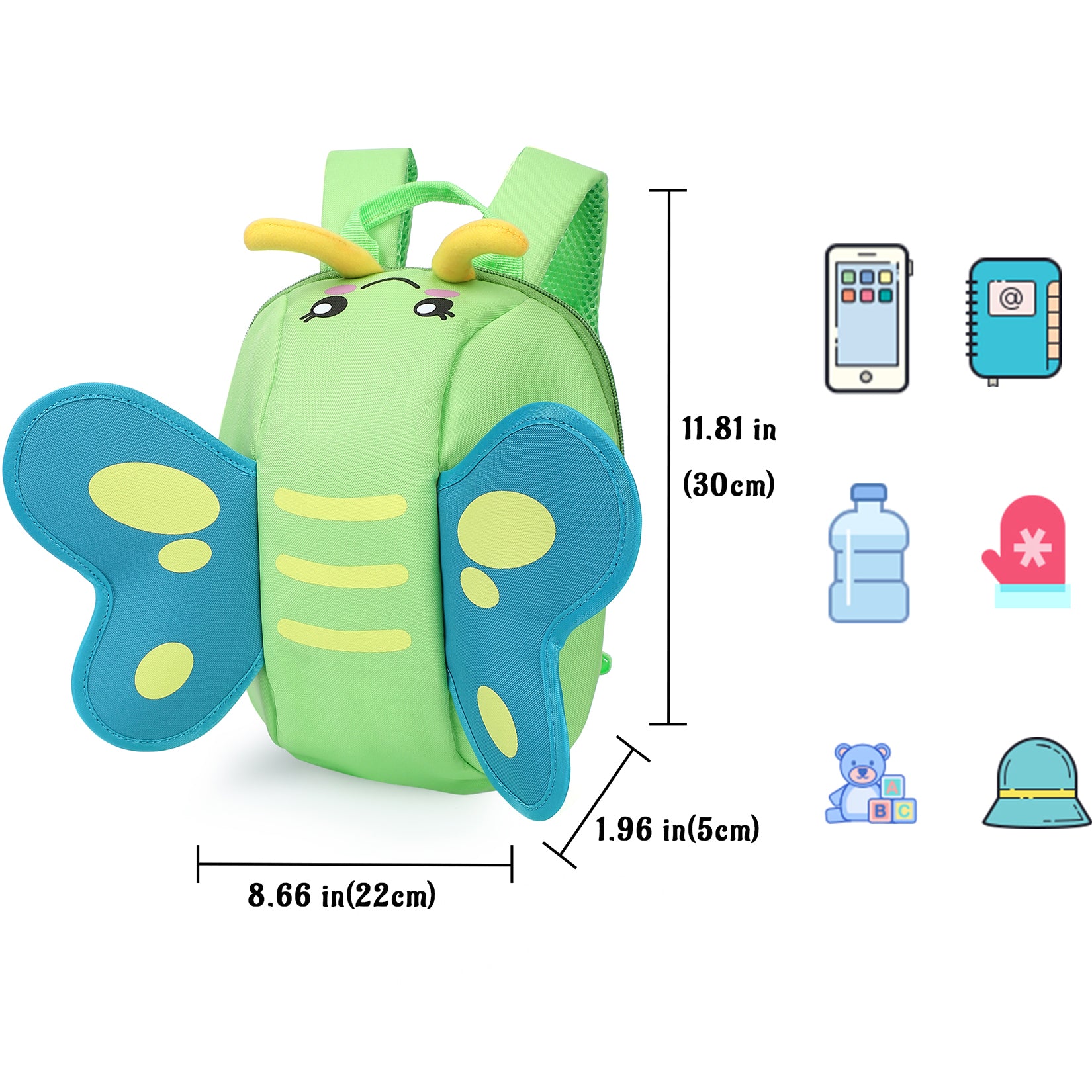 GARVEE 300D 3D Butterfly Kids Backpack for School - Lightweight Waterproof Bookbag with Adjustable Straps, Green - Perfect for Elementary Students, Daycare & Travel Accessories