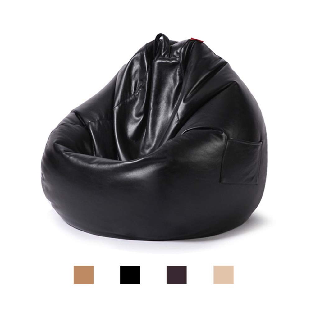 Waterproof PU Leather Bean Bag Cover Without Filling - Gaming Chair Slipcover with Zipper for Indoor & Outdoor Use - Black Sofa Cover for Adults & Kids - Perfect for Living Room, Game Room, Dorm or Patio Furniture
