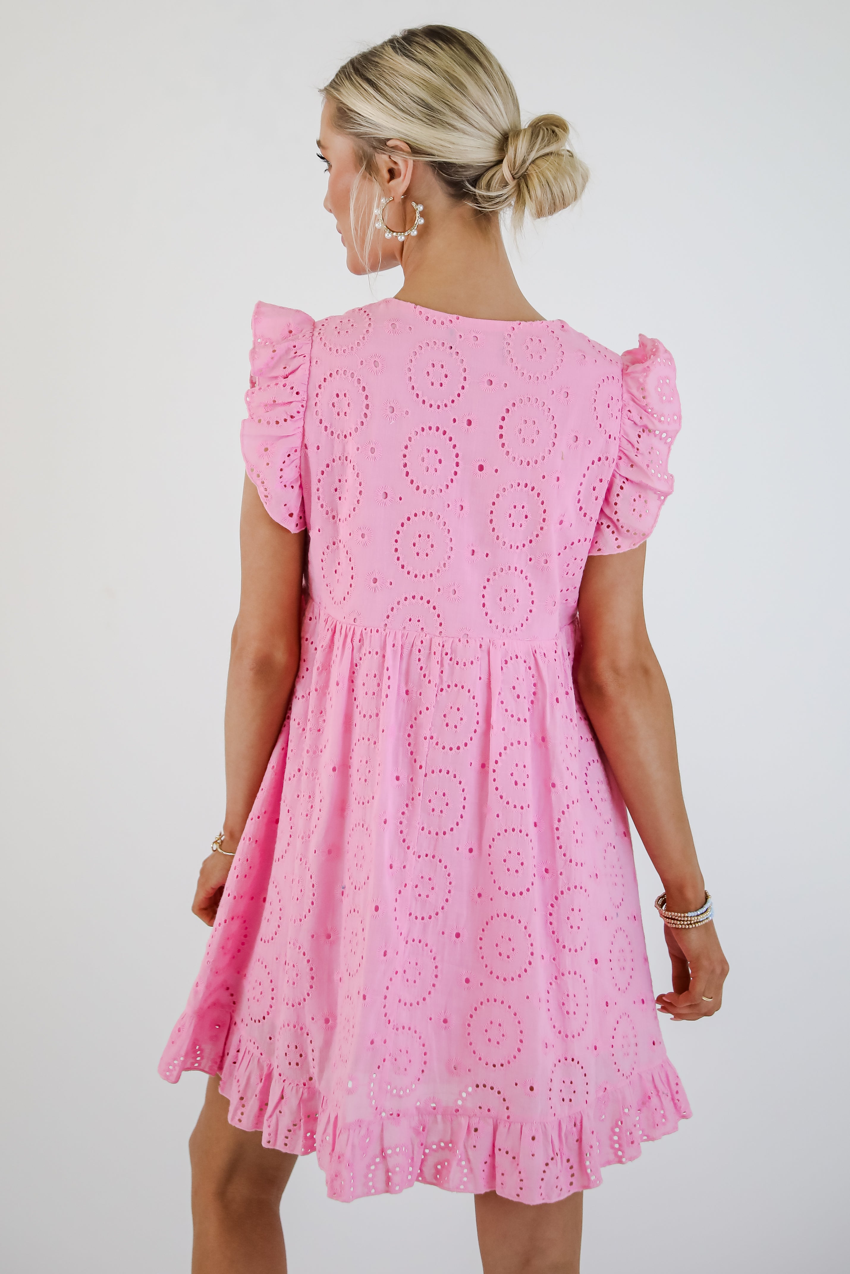 Darling Days Pink Eyelet Mini Dress - Floral Lace Summer Sundress for Women | Perfect for Beach Vacations, Date Nights & Outdoor Parties