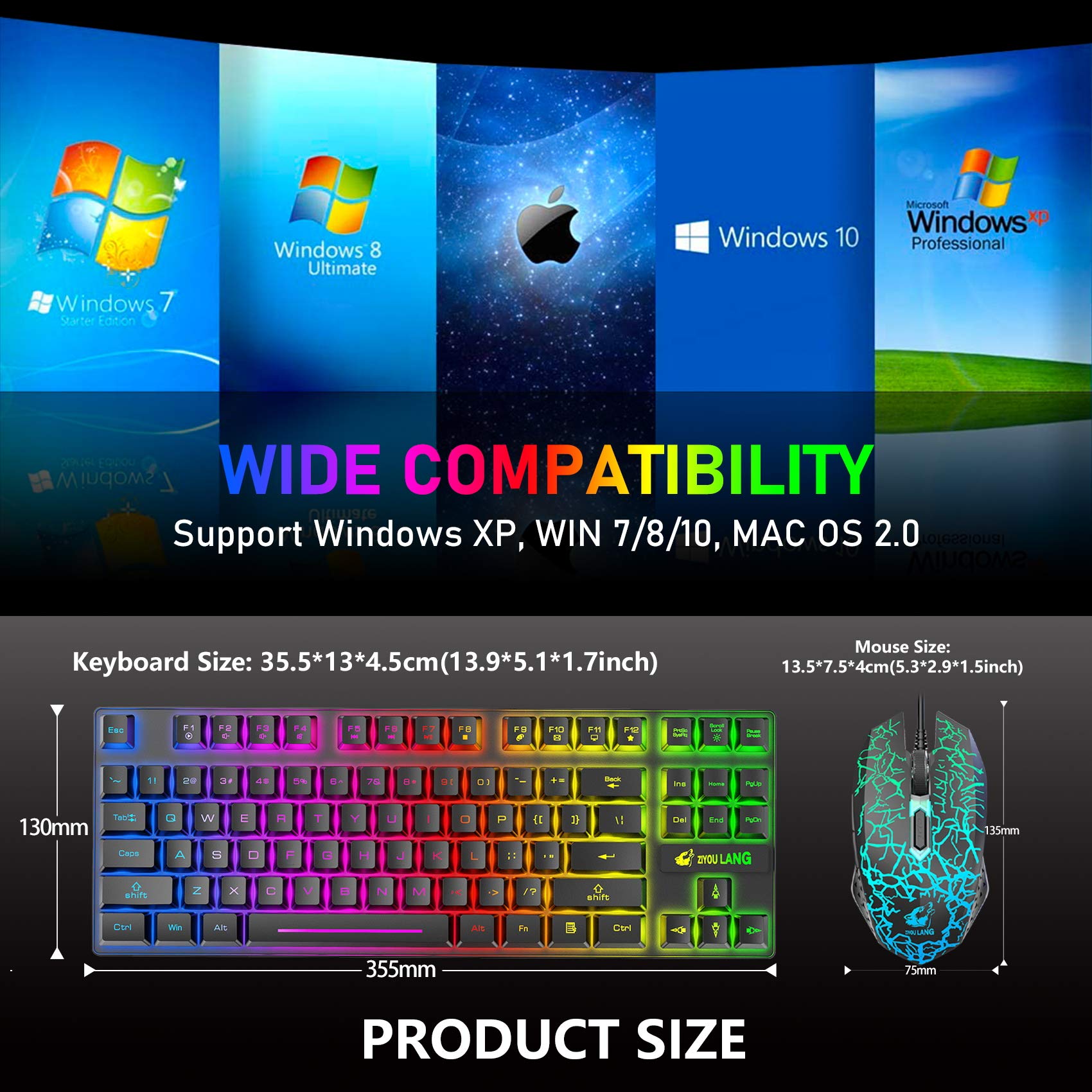 Wireless Gaming Keyboard and Mouse Combo - 87 Key Mechanical Feel RGB Backlit, Rechargeable 3800mAh Battery, Anti-Ghosting, Ergonomic & Waterproof Design for PC Gamers (Black) | Perfect for Esports, Streaming & Office Work