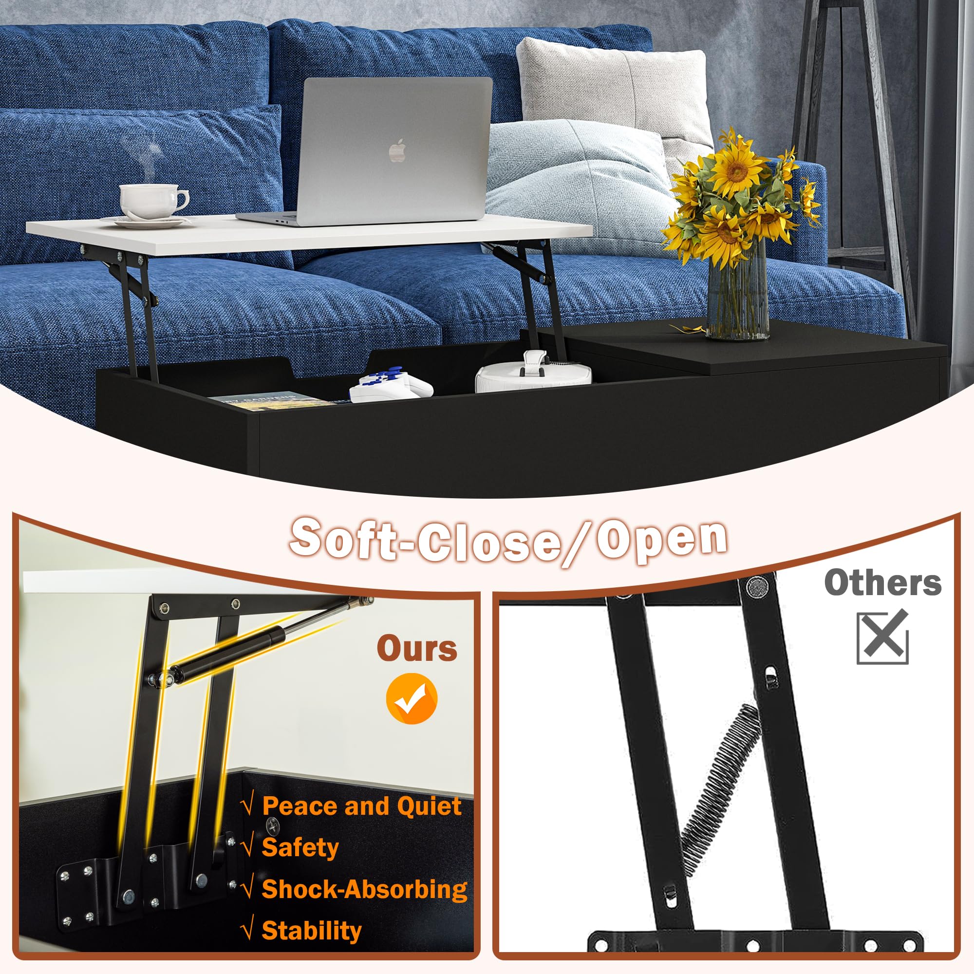 Modern Black Lift-Top Coffee Table - 40