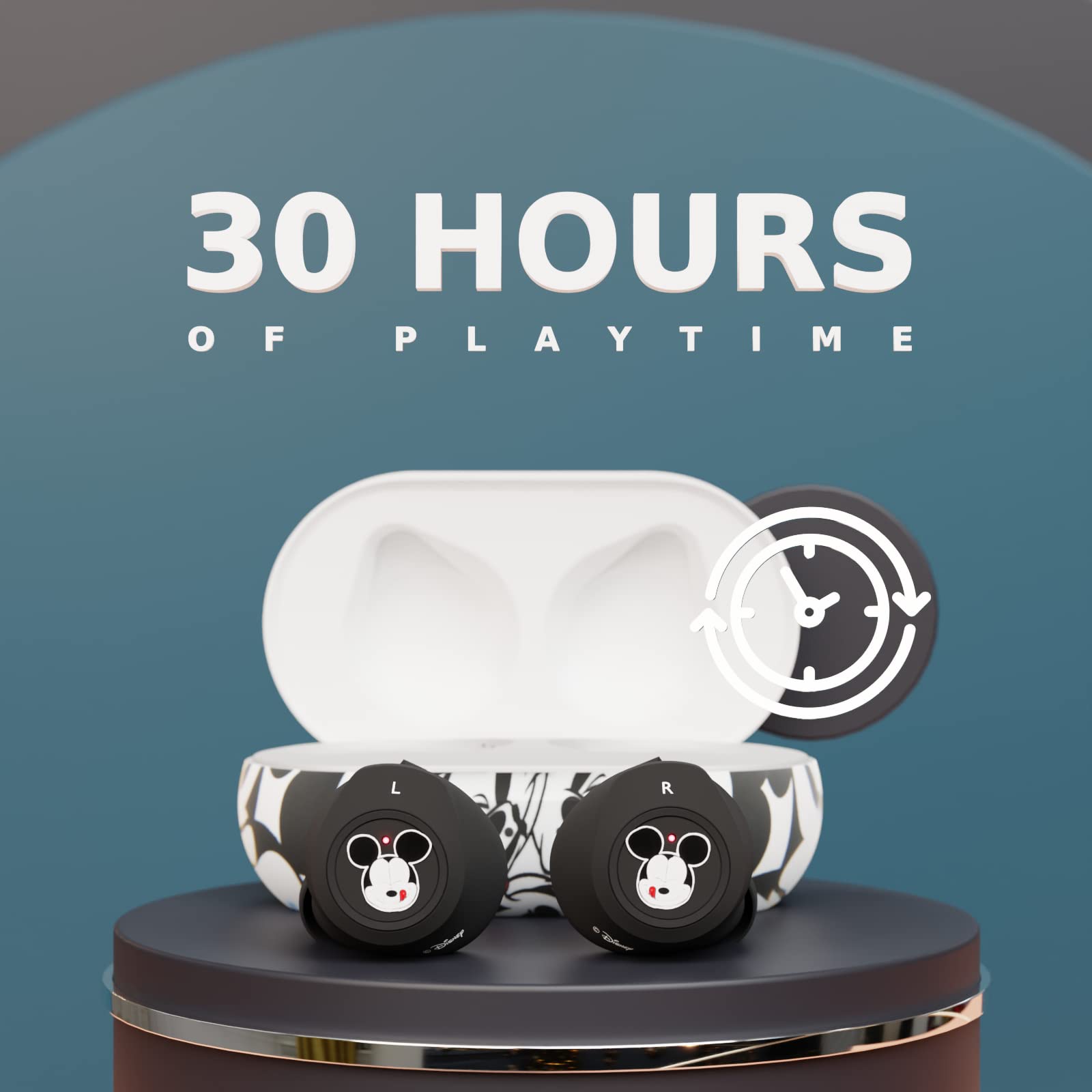 Disney Mickey Mouse Bluetooth Earbuds Wireless Headphones with Charging Case, Built-in Mic, 30H Playtime - Cute Mickey Mouse Gifts for Women Men Kids - Perfect for Workout, Travel & Disney Fans Collection