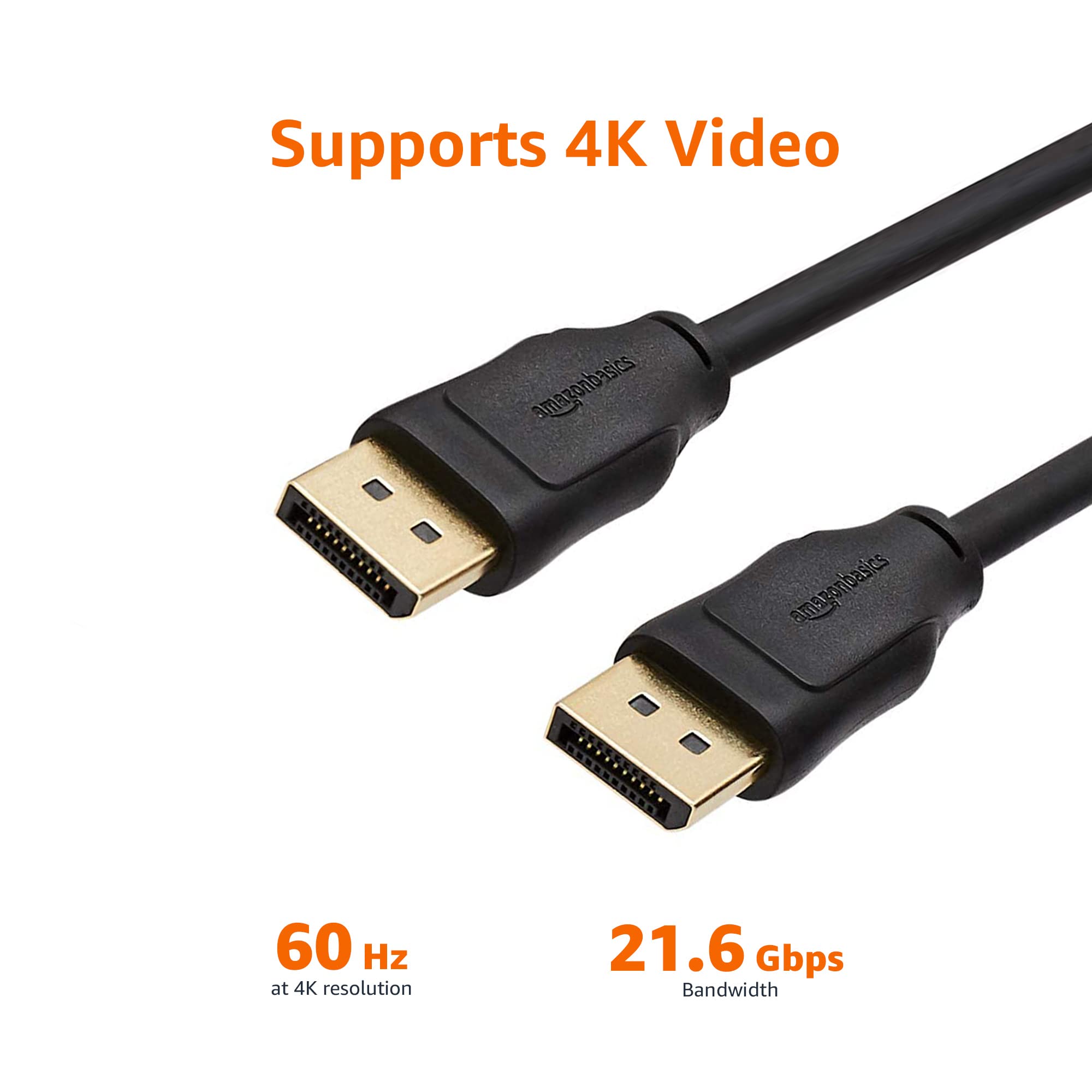 Amazon Basics DisplayPort to DisplayPort Cable 6 Feet (1.8m) - 4K Ultra HD, 144Hz, HDR, 52 Count - High Speed Braided Black Cable for Gaming PC, Monitor, Laptop, Workstation - Home & Office Use