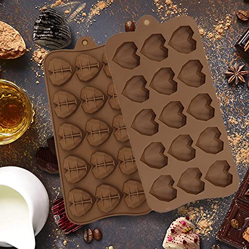 2-Piece Heart Shaped Silicone Mold Set for Chocolate, Candy, Cake & Jelly - Diamond Texture Baking Molds (Medium & Small) - Perfect for Valentine's Day, Weddings & DIY Dessert Decorating