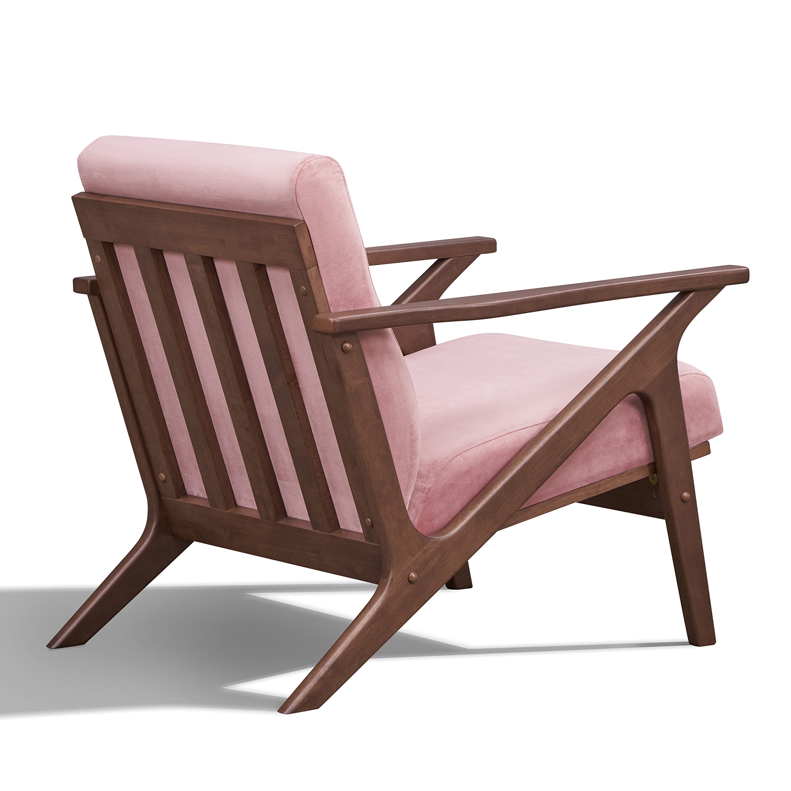 Mid Century Modern Accent Chair - Solid Wood Frame with Blush Velvet/Walnut Upholstery - Stylish Armchair for Living Room, Bedroom & Reading Nook - Perfect for Home, Office & Cozy Spaces