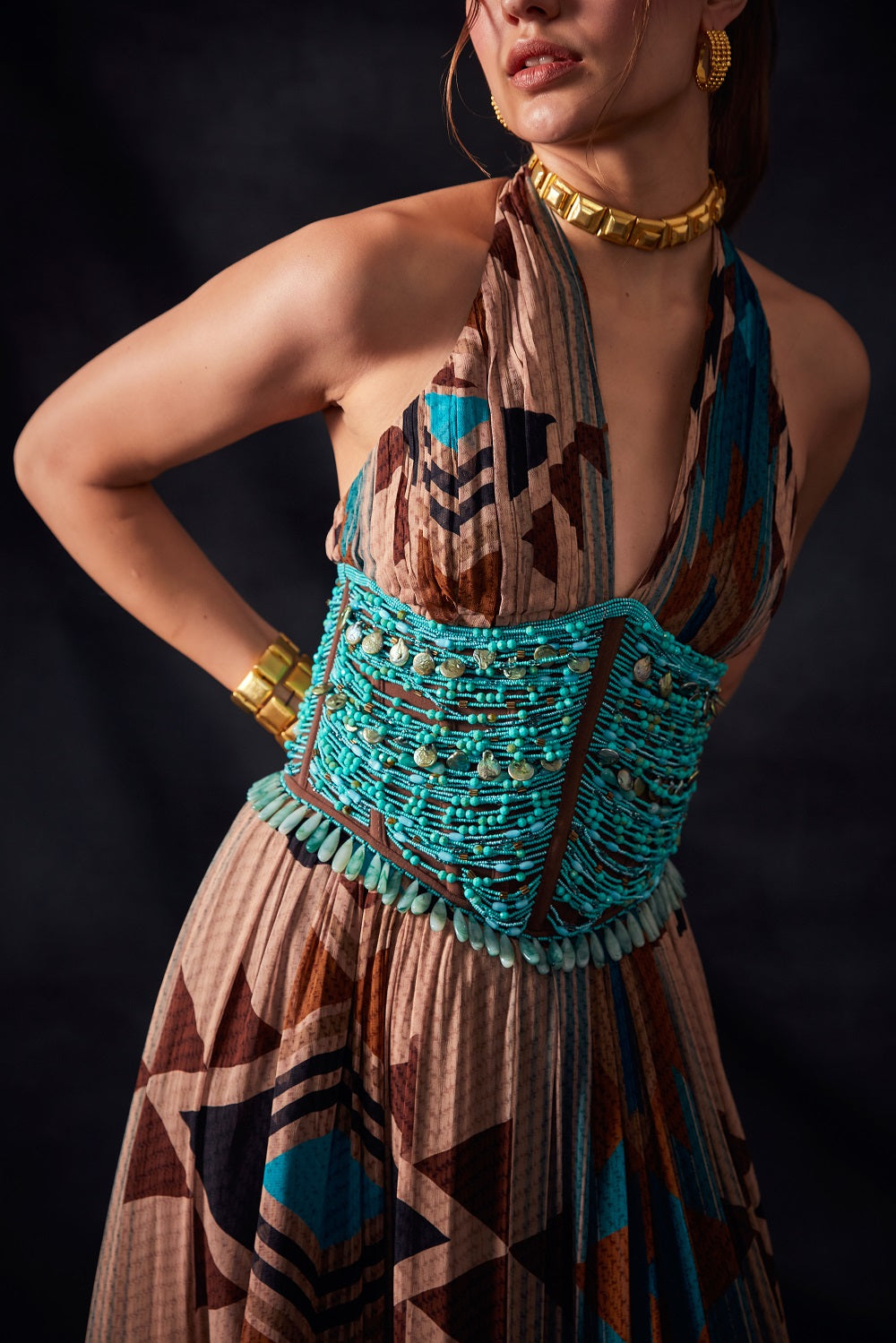 Turquoise Beaded Corset Top for Women - Elegant Boho Chic Body Shaper - Perfect for Weddings, Parties & Special Occasions
