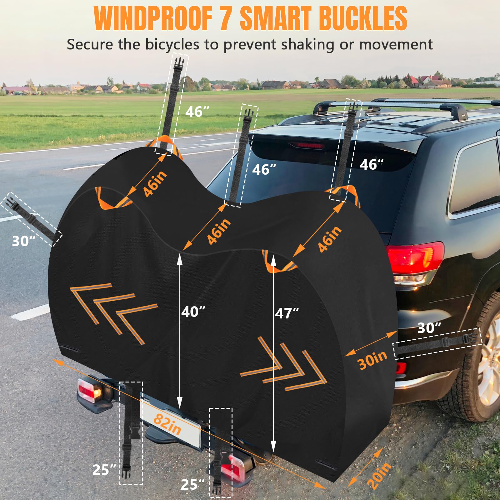 **Heavy Duty 600D Waterproof Bike Cover for 3 Bikes - Outdoor Bicycle Storage & Transport Cover with Reflective Handles & Windproof Buckles - Ideal for Rear Bike Rack Travel & Long-Term Storage**