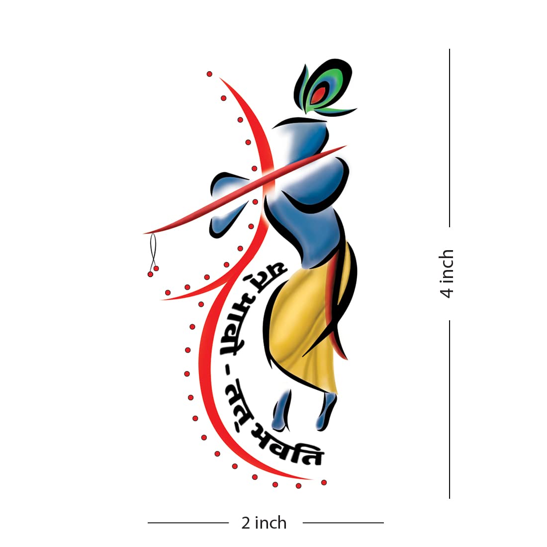 Waterproof Temporary Tattoo - Krishna Mantra Spiritual Design for Men & Women | Multi-Color Body Art for Festivals, Yoga & Spiritual Events