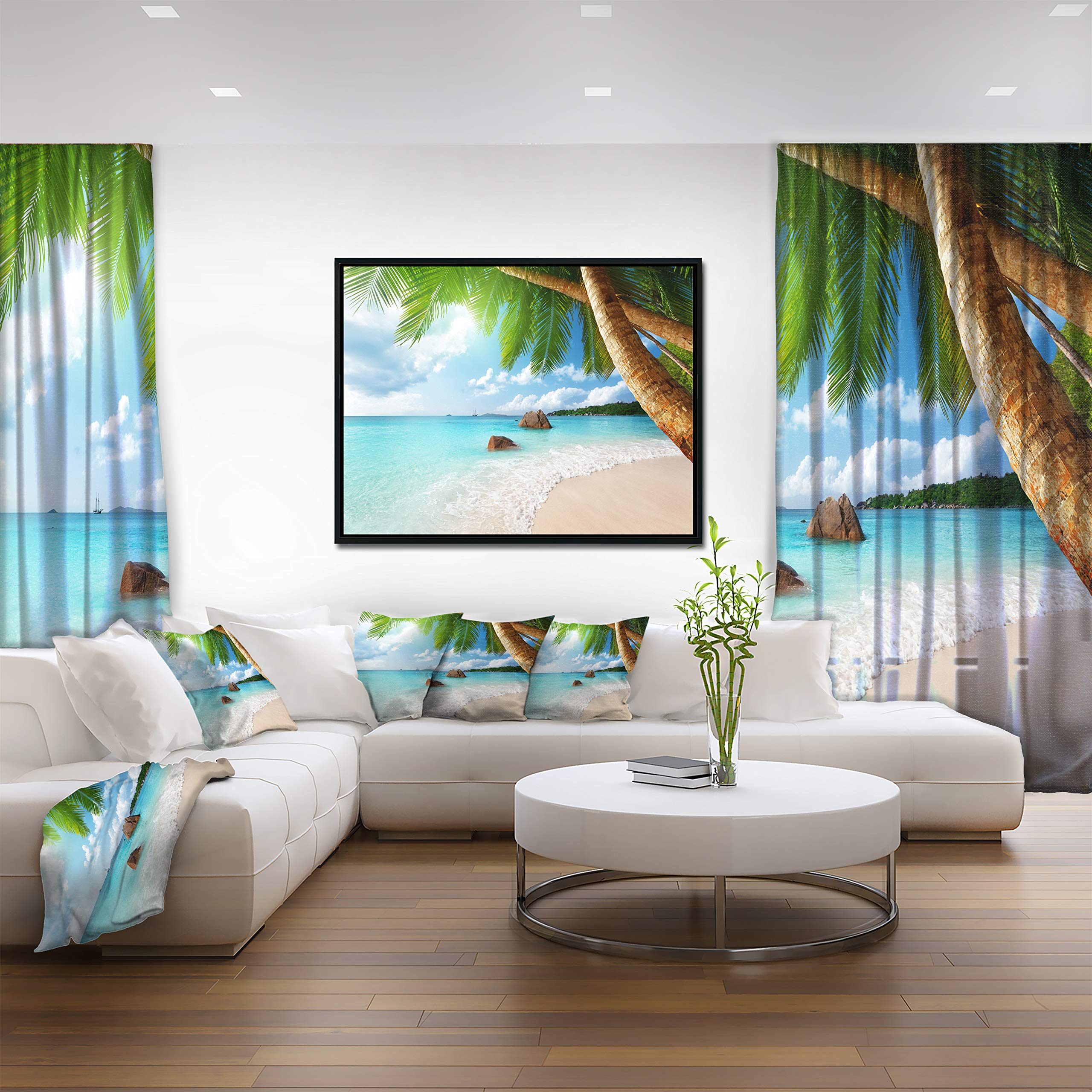 DesignArt Praslin Island Seychelles Beach Seascape Framed Canvas Wall Art Print - Tropical Coastal Decor for Living Room, Bedroom & Office