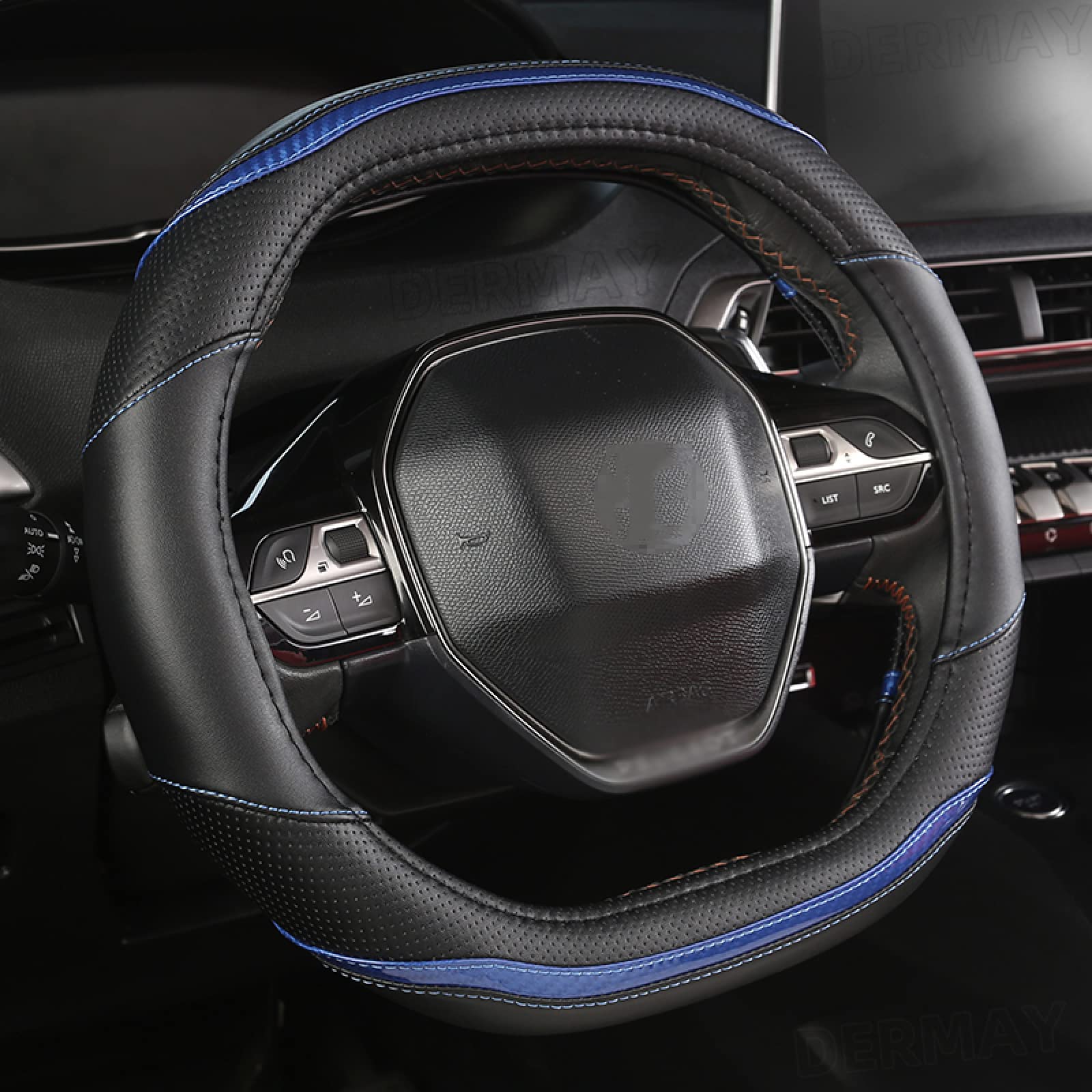 Peugeot 2008 2019-2020 & e2008 2020 Steering Wheel Cover - Premium Carbon Fiber & PU Leather Car Accessory for Enhanced Grip & Comfort - Perfect for Daily Commuting & Long Road Trips