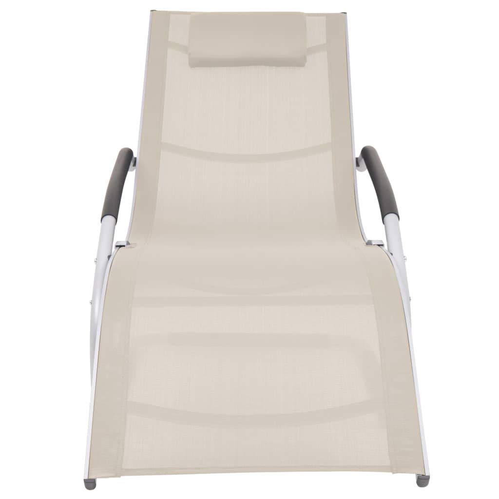 Premium SKM Sun Lounger with Comfort Pillow - Durable Aluminum Frame & Textilene Fabric in Cream - Perfect for Poolside, Beach, Patio & Backyard Relaxation