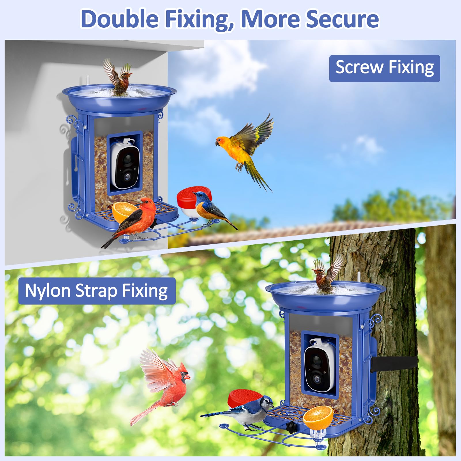 Smart Bird Feeder with Camera - 2K HD Wildlife Bird Feeder with AI Recognition for 11,000+ Species | Live Video Streaming & Motion Detection | Perfect Outdoor Bird Watching Gift for Nature Lovers (Backyard, Garden, Patio Use)