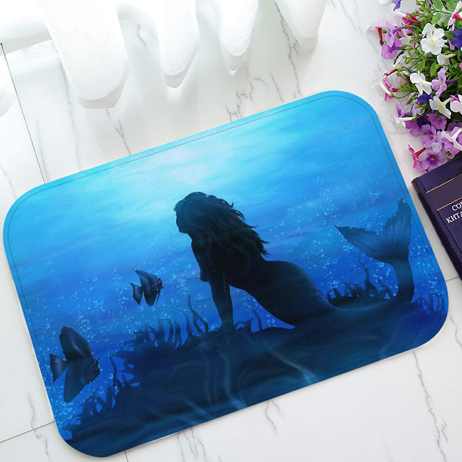 ECZJNT Underwater World Non-Slip Bath Mat - 23.6x15.7 Inch Waterproof Doormat for Bathroom, Poolside & Beach Entry - Soft Microfiber Floor Rug with Ocean Theme Design