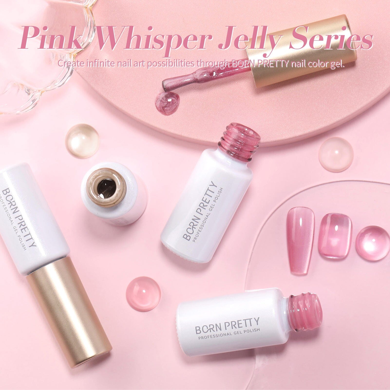 4 Colors Jelly Gel Polish Set - Pink Whisper 5ml Nail Polish Kit for DIY Manicure at Home, Salon Quality Long Lasting UV LED Gel Nail Polish - Perfect for Nail Art, Parties, Weddings & Special Occasions