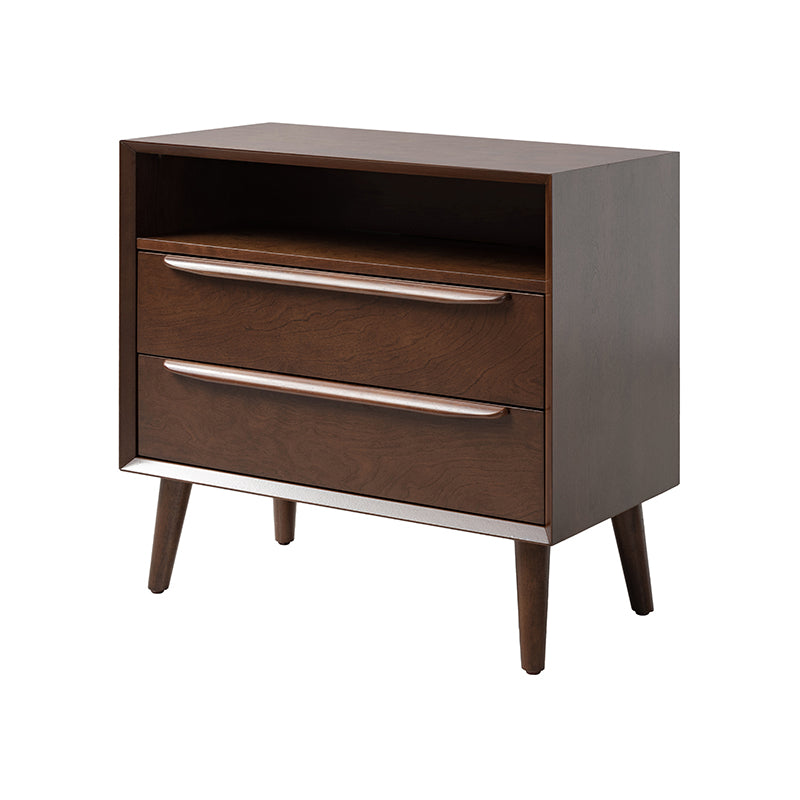 Mid Century Modern Nightstand with 2 Drawers & Built-in USB Outlets - Stylish Bedside Table for Bedroom, Living Room, or Office