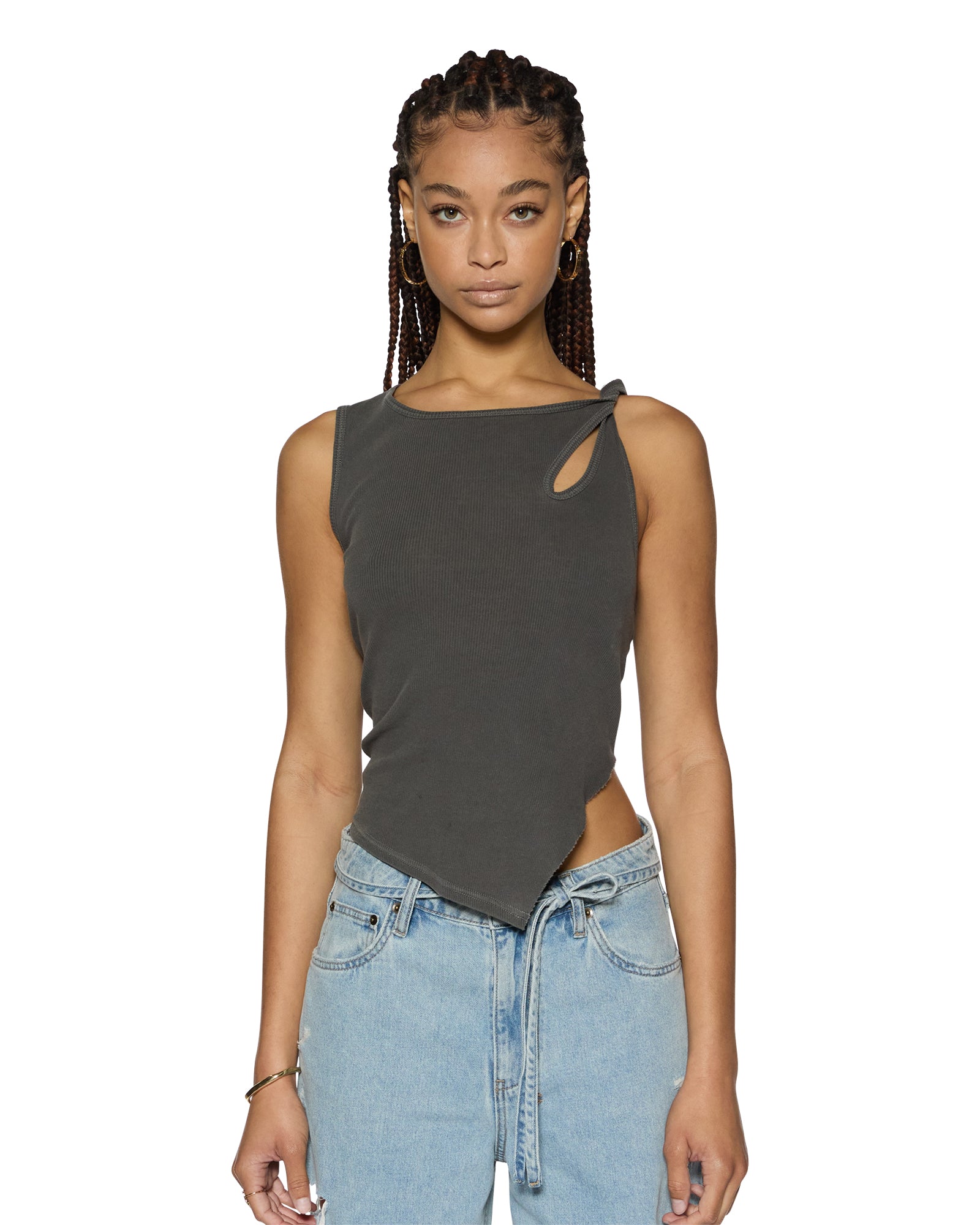 TWISTED TANK CHARCOAL - Premium Women's Fashion Tops for Casual Wear & Night Out | Trendy Sleeveless Cami Tops for Summer
