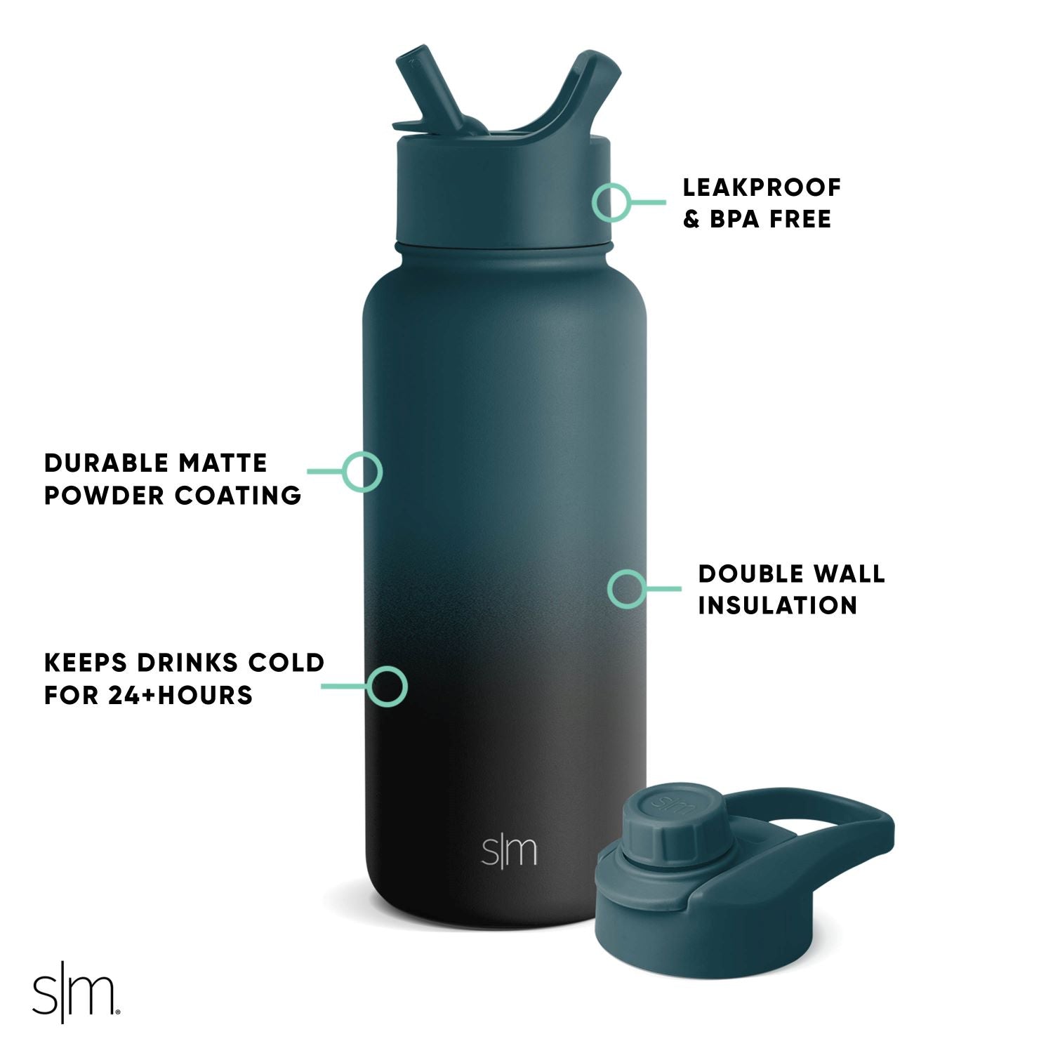 Summit Insulated Water Bottle with Straw & Chug Lid - 32oz Leakproof Stainless Steel Thermos for Gym, Hiking & Outdoor Activities