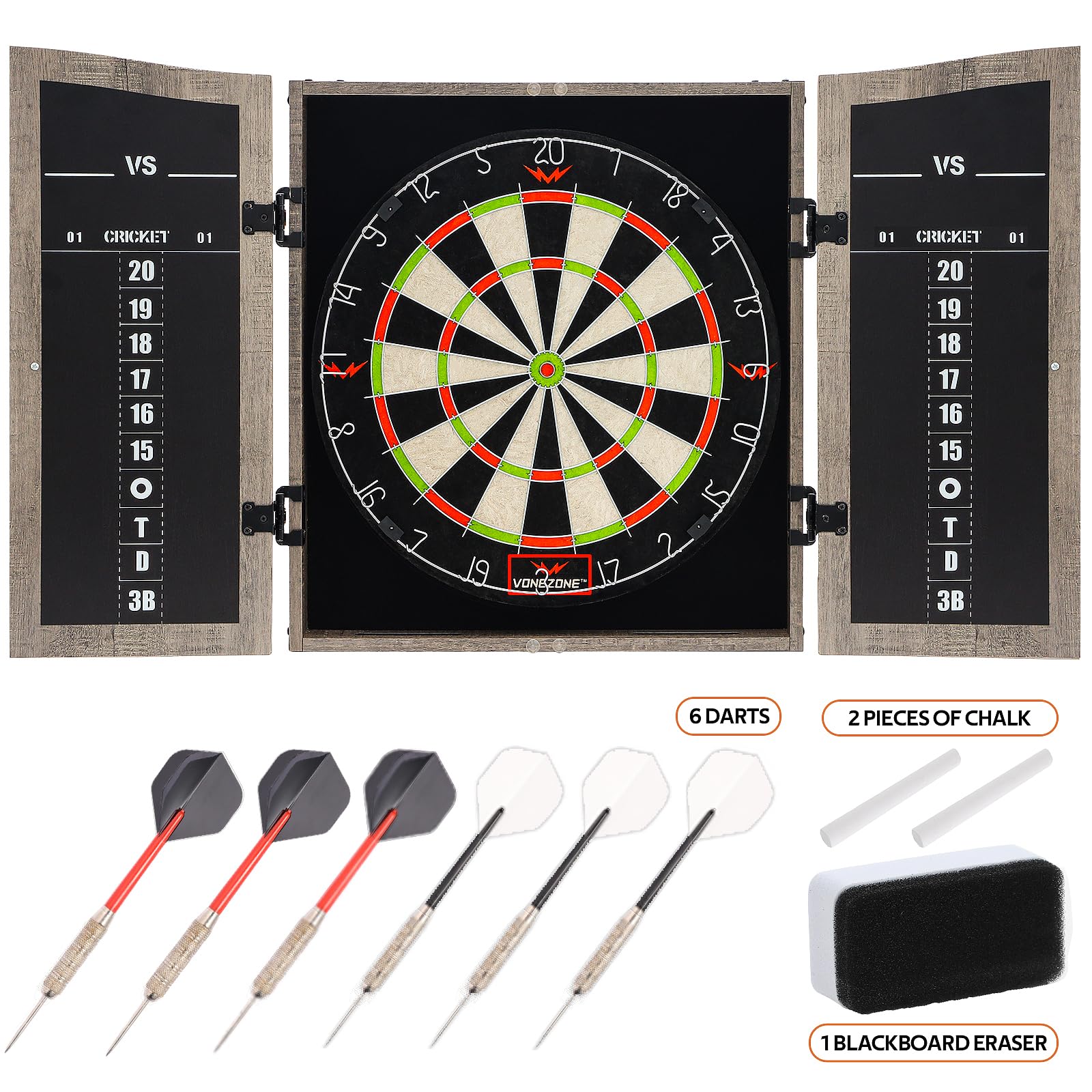 Premium Dartboard Cabinet Set with Hemp Bristle Board & Chalk Scoreboard - Easy Assembly, Includes 6 Darts - Perfect for Home Game Rooms, Bars & Man Caves - Great Gift for Dart Enthusiasts