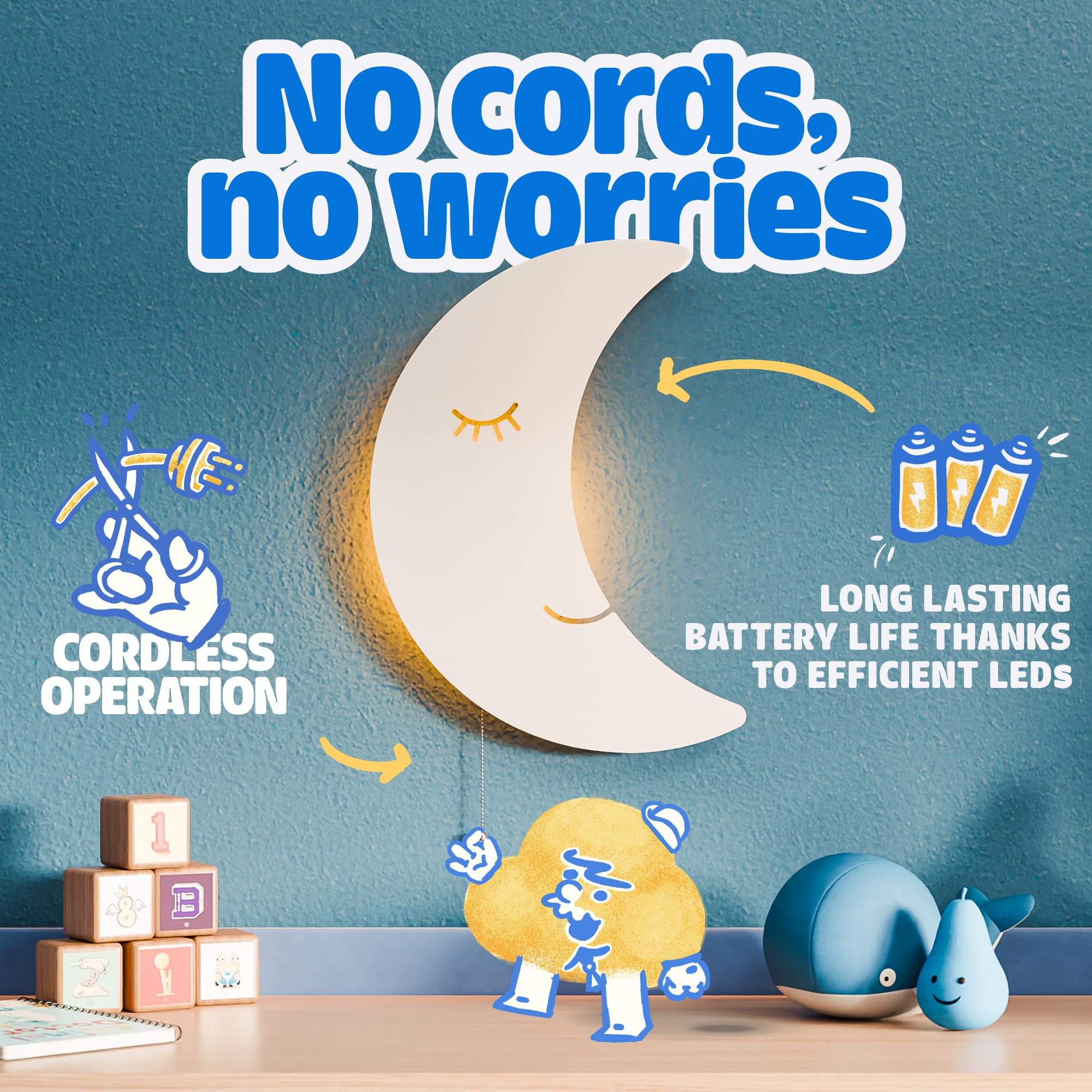 **Moon Lamp for Baby Nursery - Floating Moon Wall Light, Battery-Operated Cordless Night Light for Kids Bedroom & Nursery Decor - Perfect for Soothing Nighttime Ambiance & Bedtime Stories**