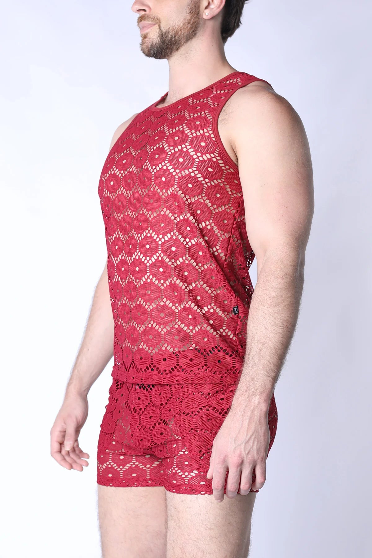Timoteo Palermo Mesh Crochet Tank Top - Burgundy Red Women's Summer Fashion for Beach, Vacation & Casual Outfits
