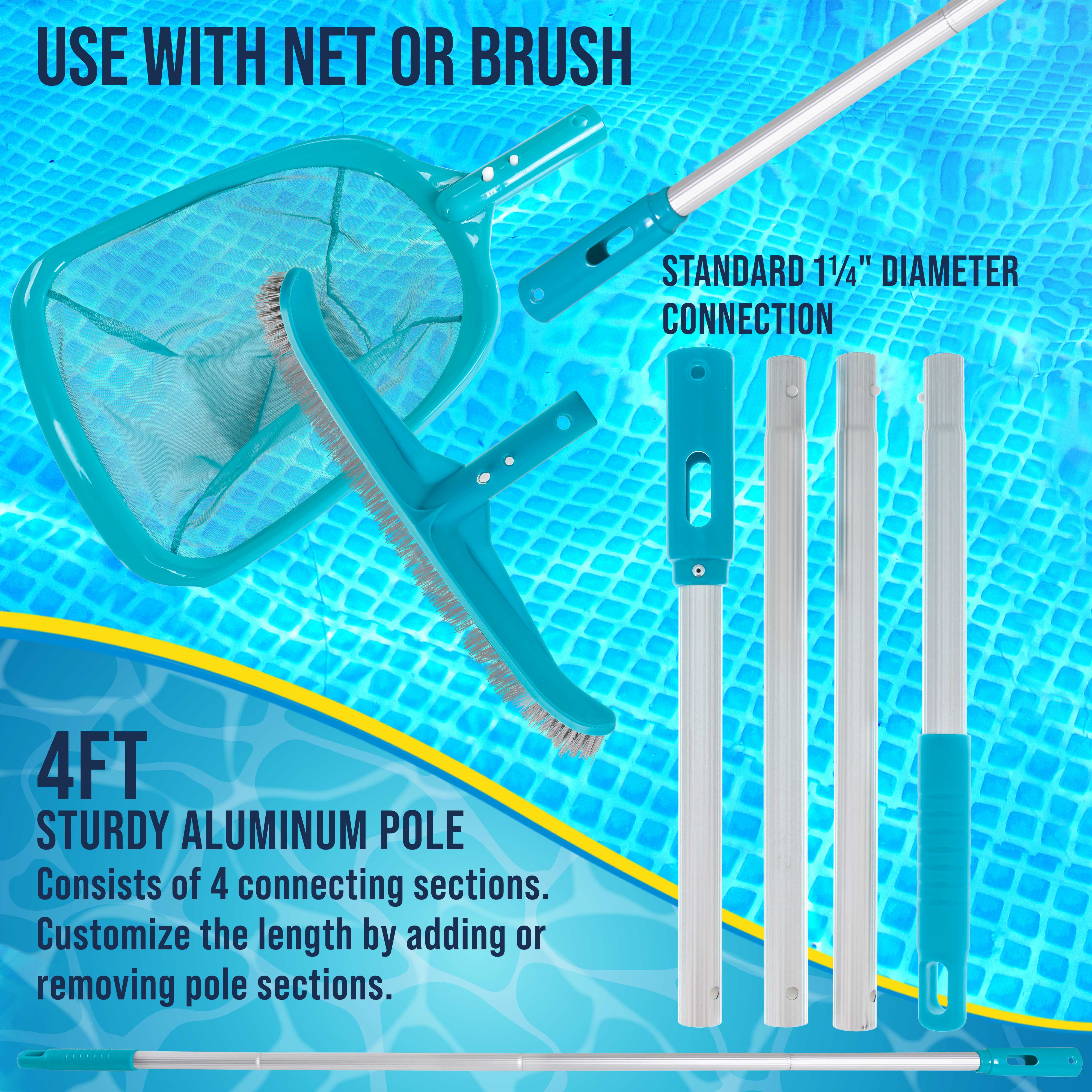 **Premium Pool Maintenance Kit - Leaf Skimmer Net, Nylon Brush & Adjustable Telescopic Pole for Deep Cleaning | Heavy-Duty 6