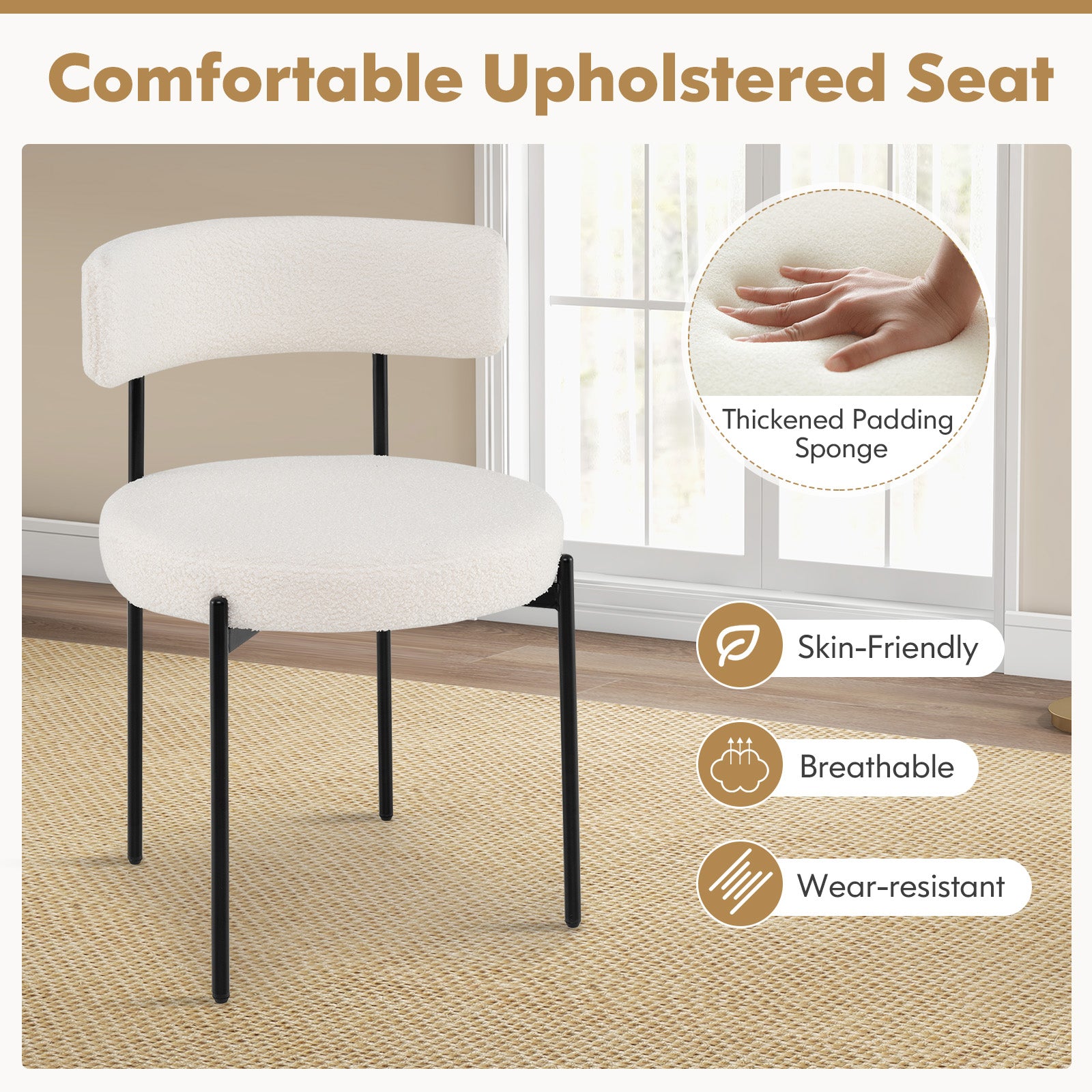 Costway 4-Piece Boucle Dining Chairs Set with Curved Backrest - Modern Upholstered Accent Chairs for Kitchen, Dining Room & Office