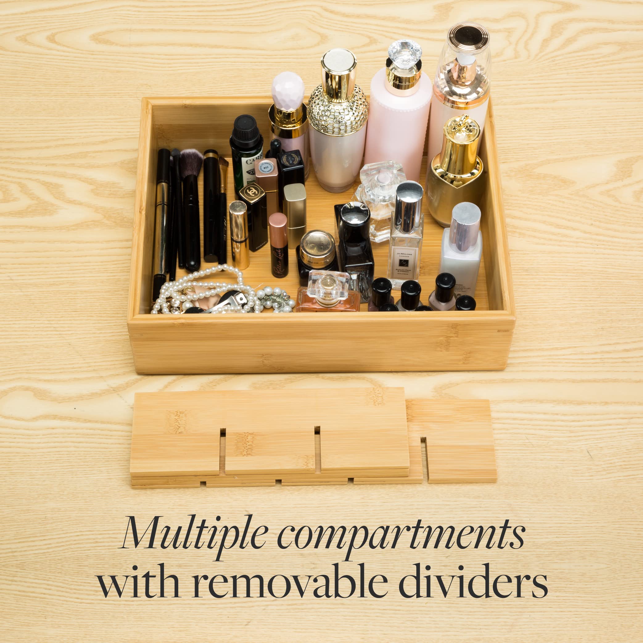 GOBAM Bamboo Drawer Organizer - 15 Compartment Storage Box for Belts, Ties, Bras, Underwear, Socks & Jewelry | Closet & Dresser Organization | Natural Wood Home Storage Solution for Bedroom & Bathroom
