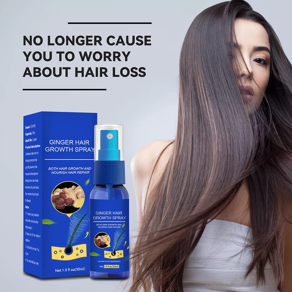 30ml Ginger Hair Regrowth Spray for Men & Women - Natural Hair Growth Serum with Ginger Extract for Thicker Hair & Fuller Beard - Anti Hair Loss Treatment to Strengthen Roots & Moisturize Scalp - Perfect for Daily Use at Home or Travel