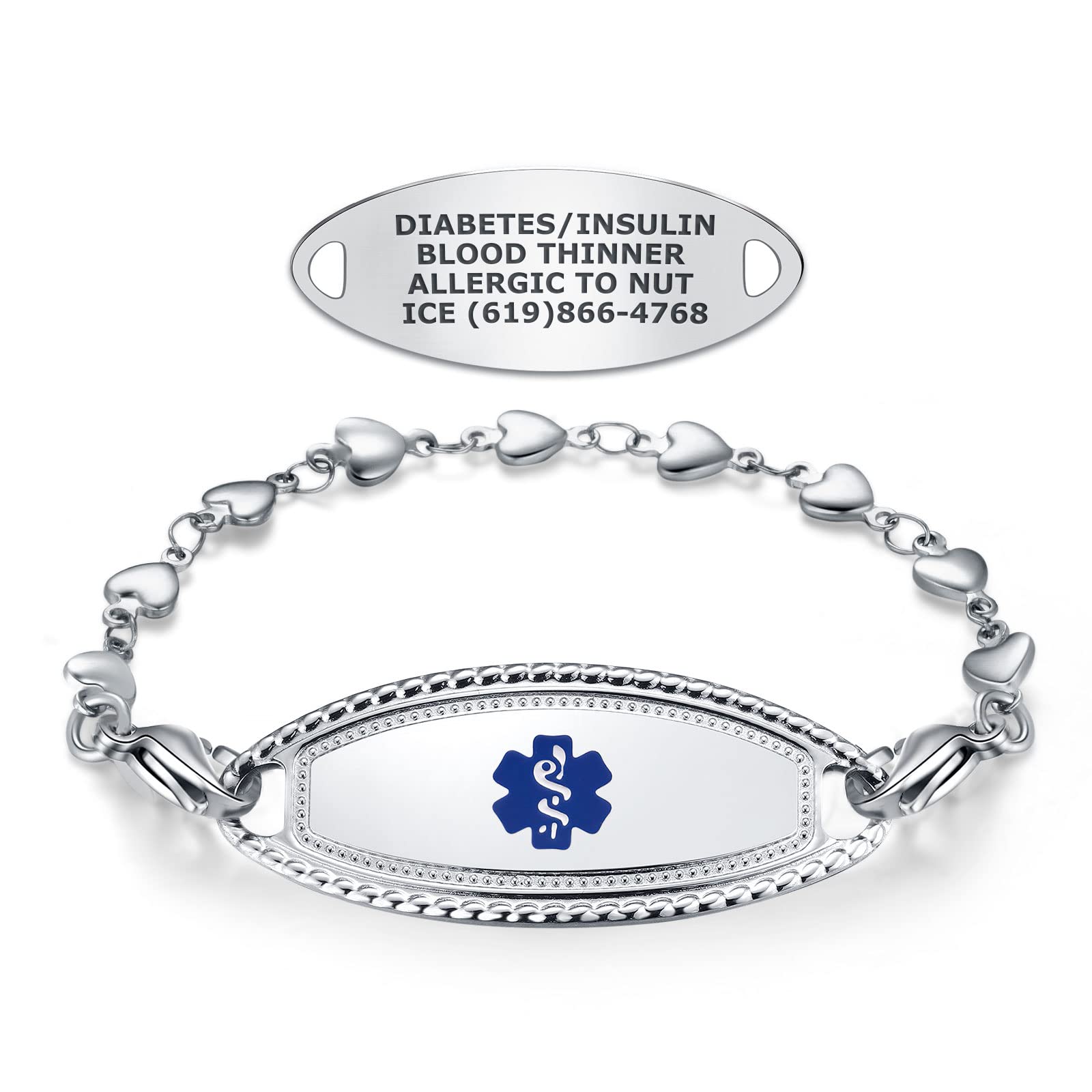 Divoti Custom Engraved Medical Alert Bracelets for Women - Stainless Steel Medical ID Bracelet with Free Engraving - Heart Link Design - Adjustable Sizing - Perfect for Diabetes, Allergies & Emergency Medical Identification