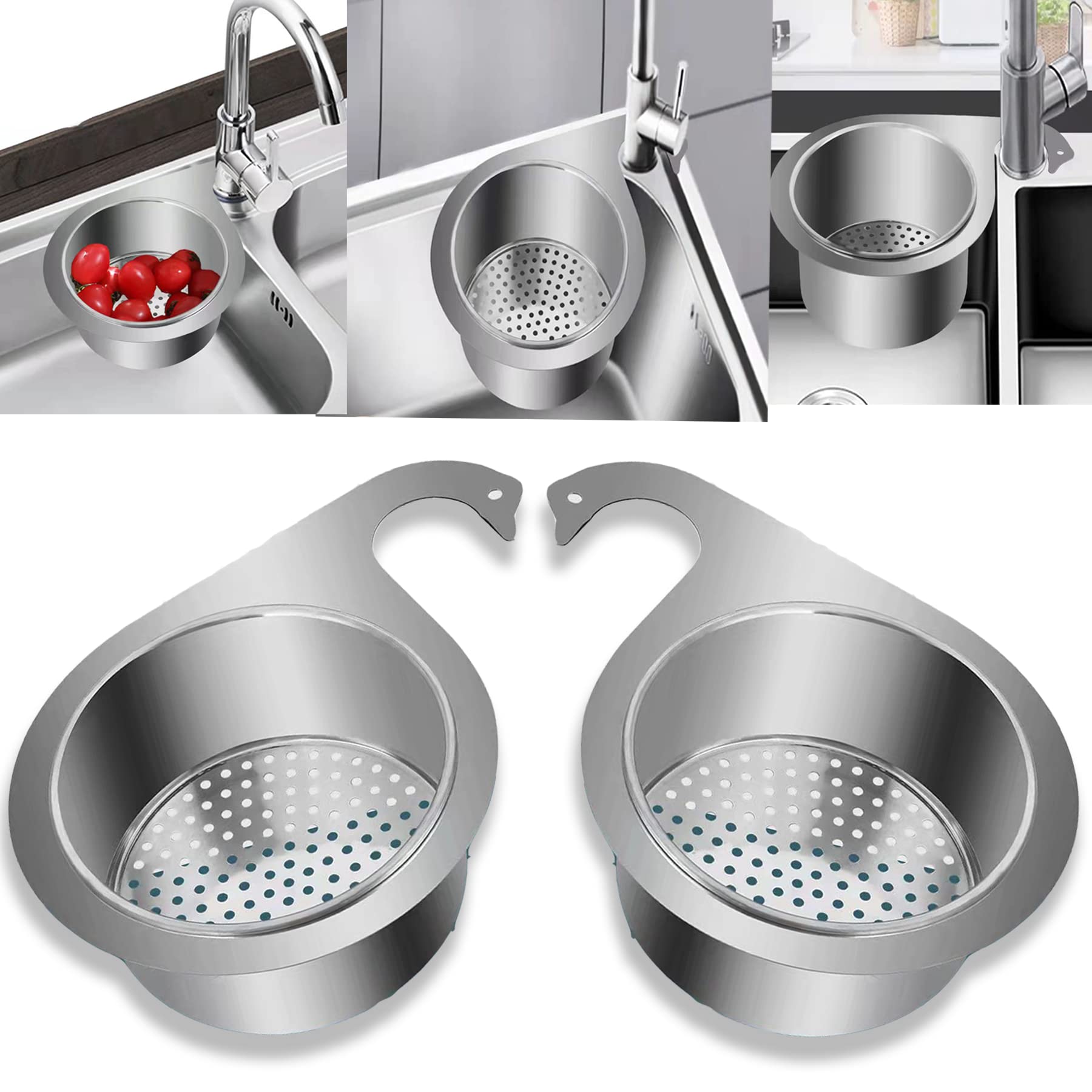 **Premium 304 Stainless Steel Kitchen Sink Drain Basket & Strainer – Swan Design, Multi-Functional Hanging Filter for Round Drains – Perfect for Kitchen Sink Organization & Food Scrap Collection (2-Pack) – Ideal for Home, Restaurant & Commercial Use**