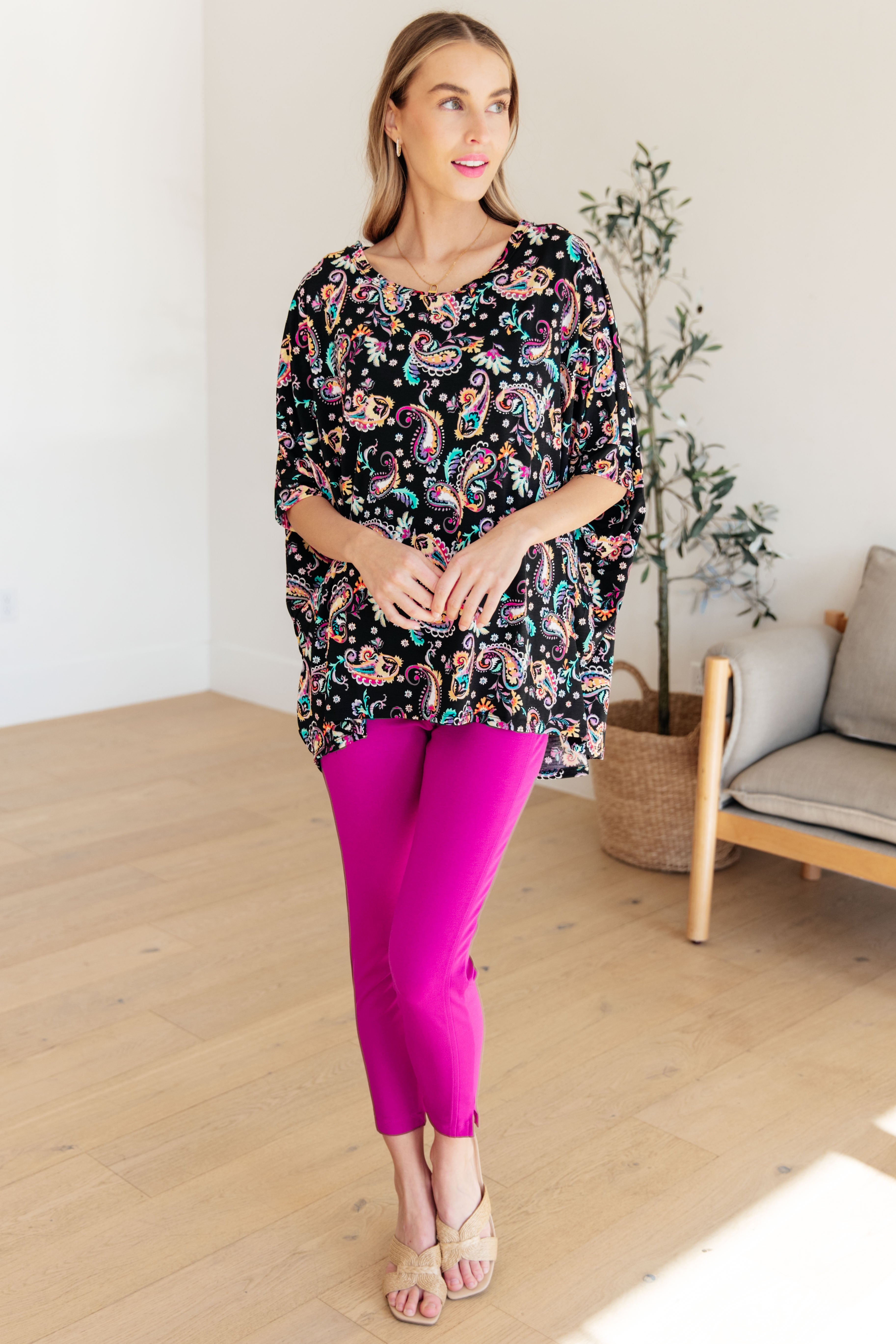 Dear Scarlett Black and Pink Paisley Essential Blouse for Women - Stylish Casual Top for Work, Date Night & Everyday Wear